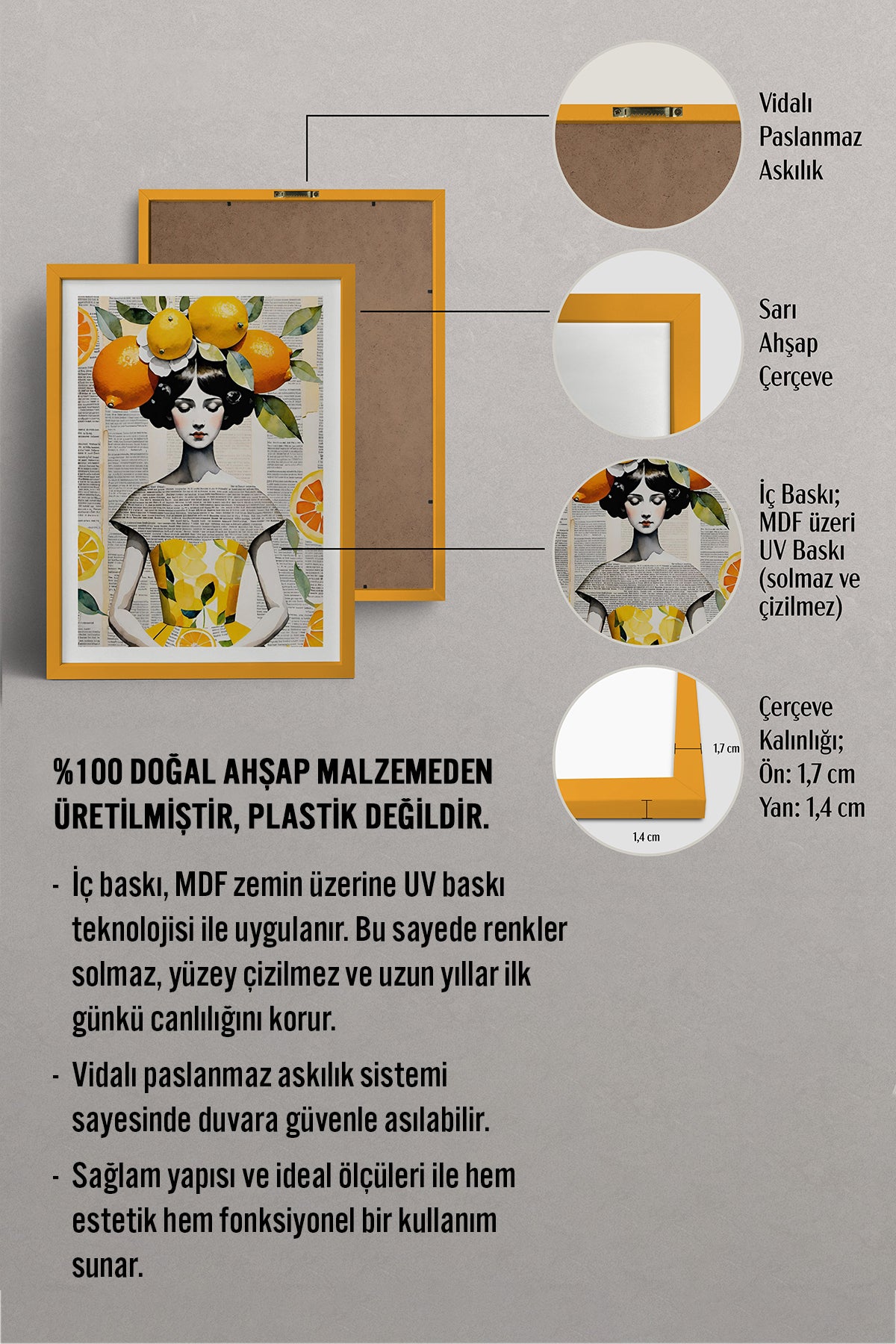 HOMEPACK Ahşap Çerçeveli Tablo Çerçeveli Poster Sanatsal Modern Duvar Dekoru TK-1084
