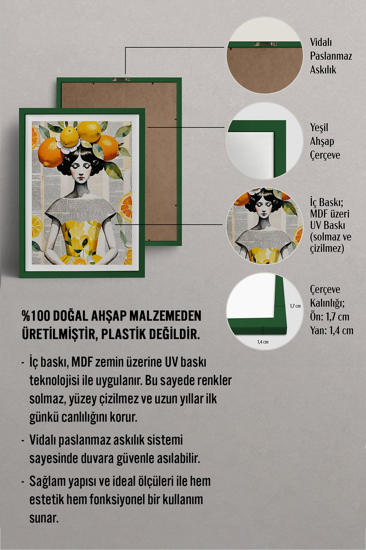 HOMEPACK Ahşap Çerçeveli Tablo Çerçeveli Poster Sanatsal Modern Duvar Dekoru TK-1084