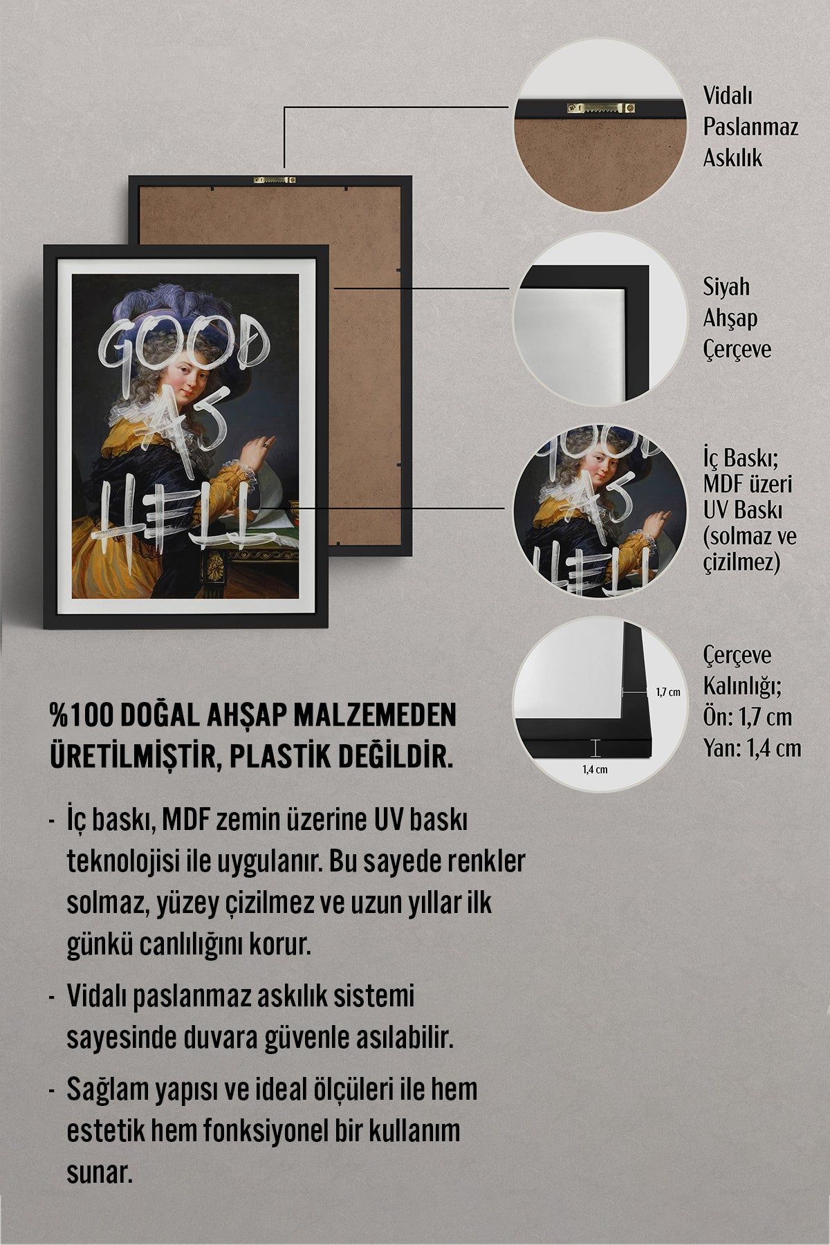 HOMEPACK Ahşap Çerçeveli Tablo Çerçeveli Poster Sanatsal Modern Duvar Dekoru TK-1085