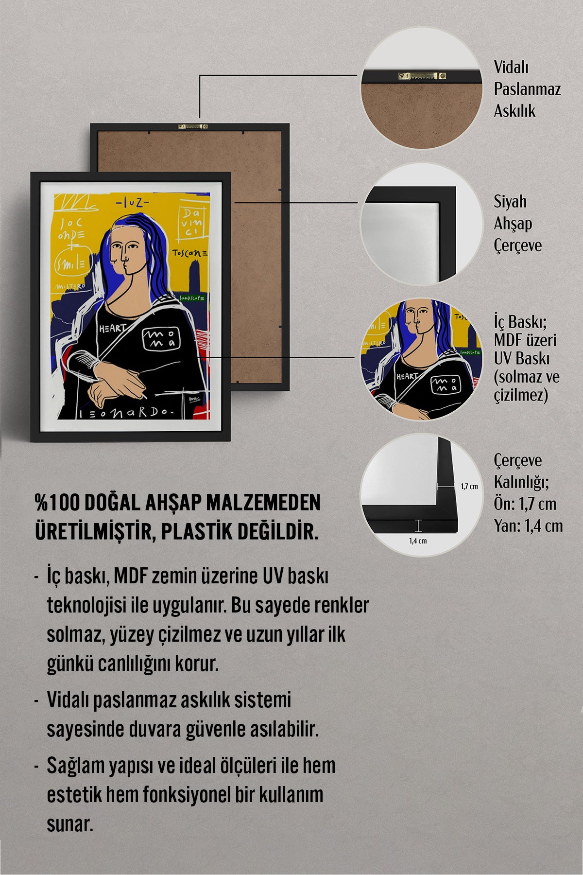 HOMEPACK Ahşap Çerçeveli Tablo Çerçeveli Poster Sanatsal Modern Duvar Dekoru TK-1086