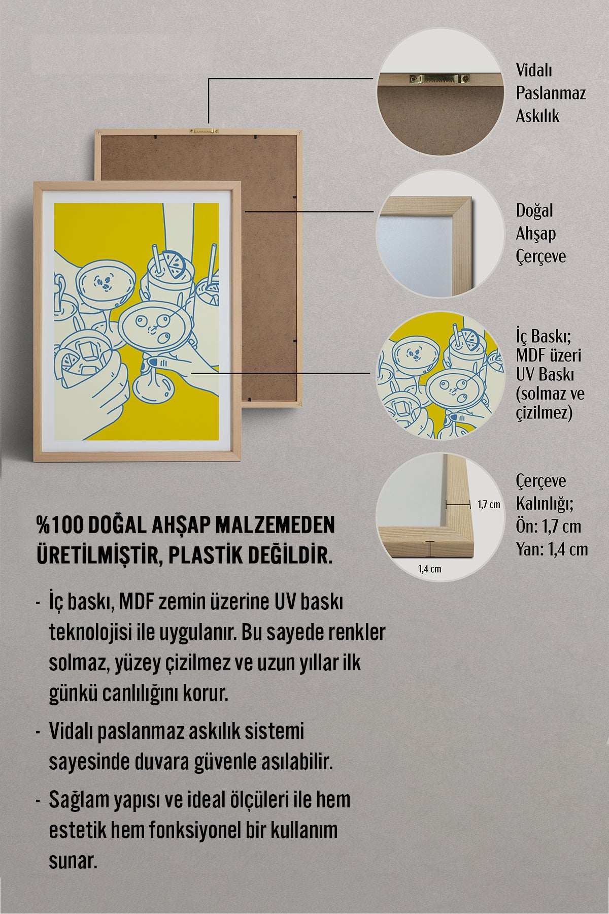 HOMEPACK Ahşap Çerçeveli Tablo Çerçeveli Poster Sanatsal Modern Duvar Dekoru TK-1091