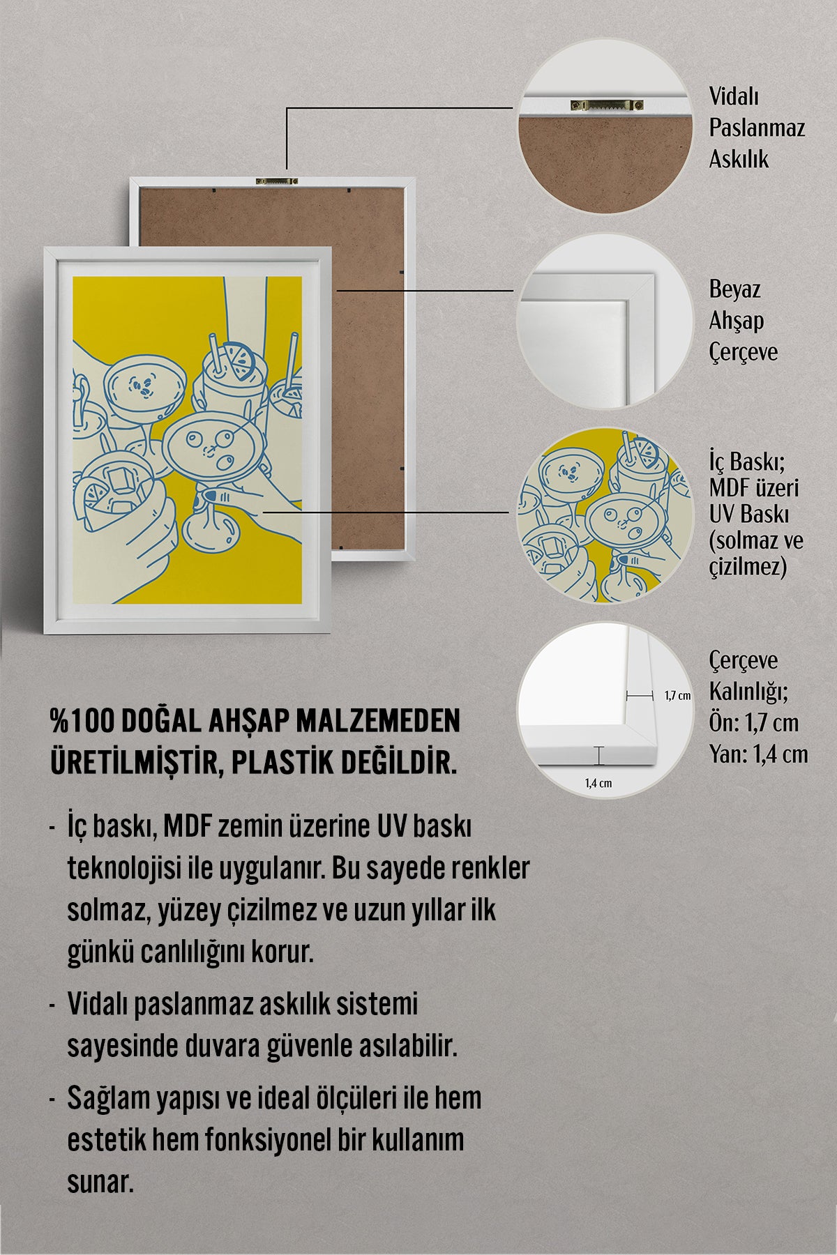 HOMEPACK Ahşap Çerçeveli Tablo Çerçeveli Poster Sanatsal Modern Duvar Dekoru TK-1091