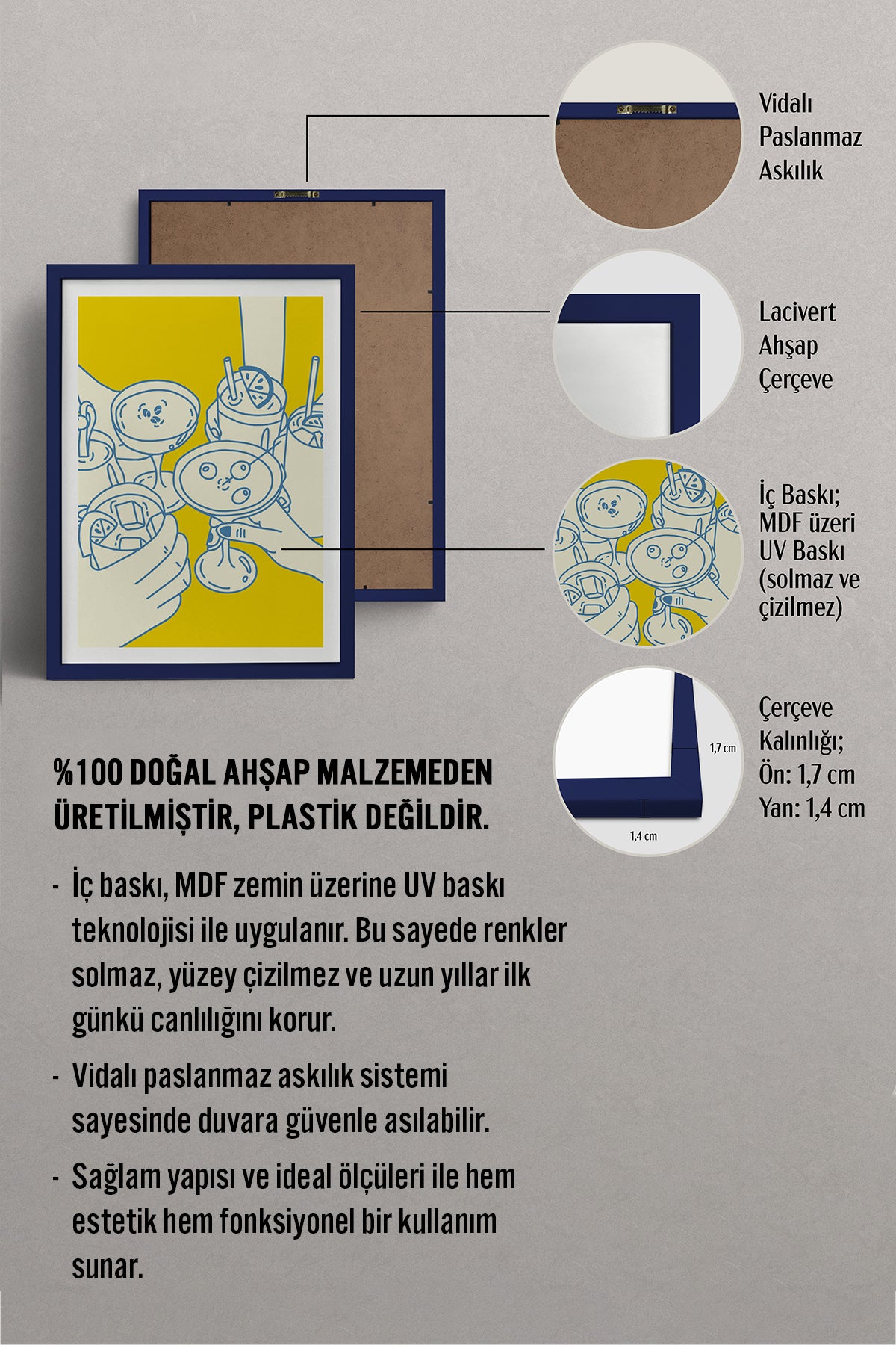 HOMEPACK Ahşap Çerçeveli Tablo Çerçeveli Poster Sanatsal Modern Duvar Dekoru TK-1091