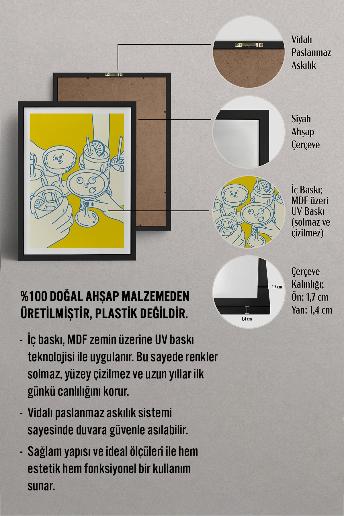 HOMEPACK Ahşap Çerçeveli Tablo Çerçeveli Poster Sanatsal Modern Duvar Dekoru TK-1091