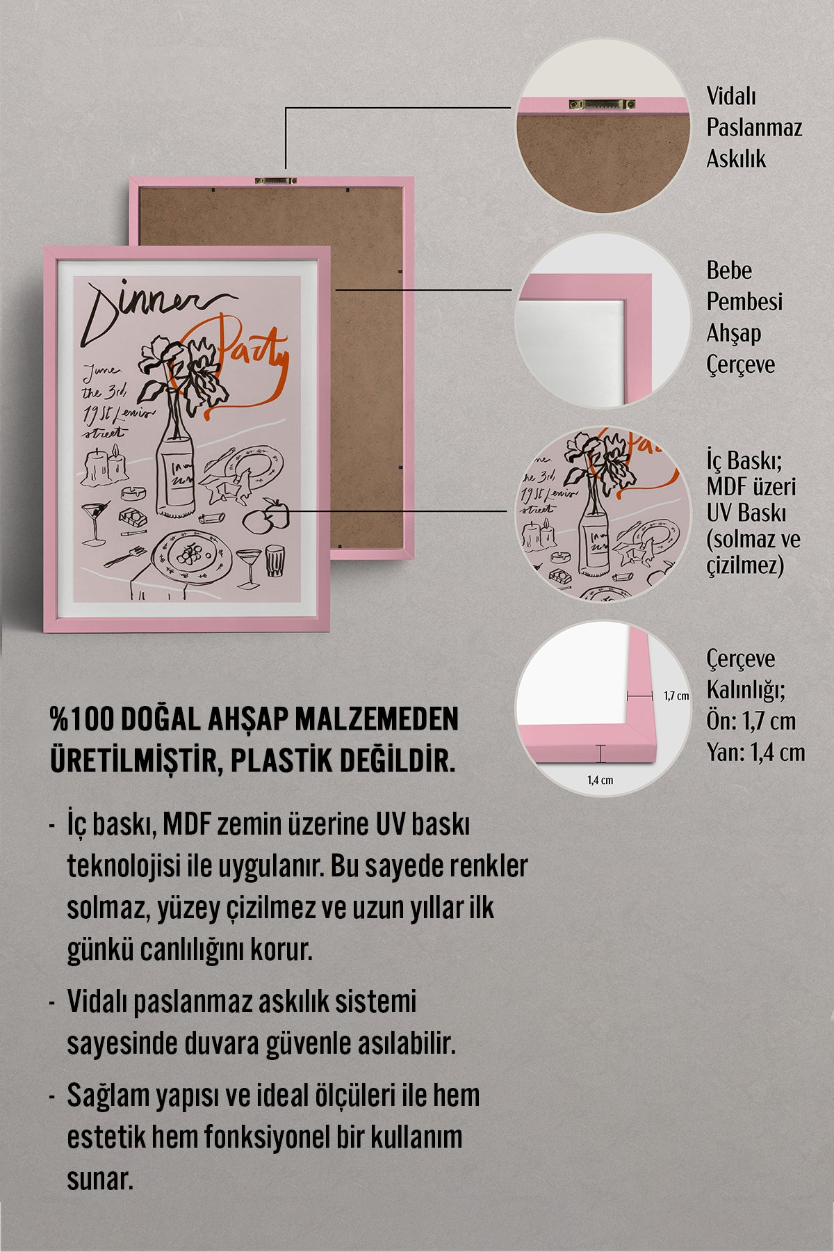 HOMEPACK Ahşap Çerçeveli Tablo Çerçeveli Poster Sanatsal Modern Duvar Dekoru TK-1093