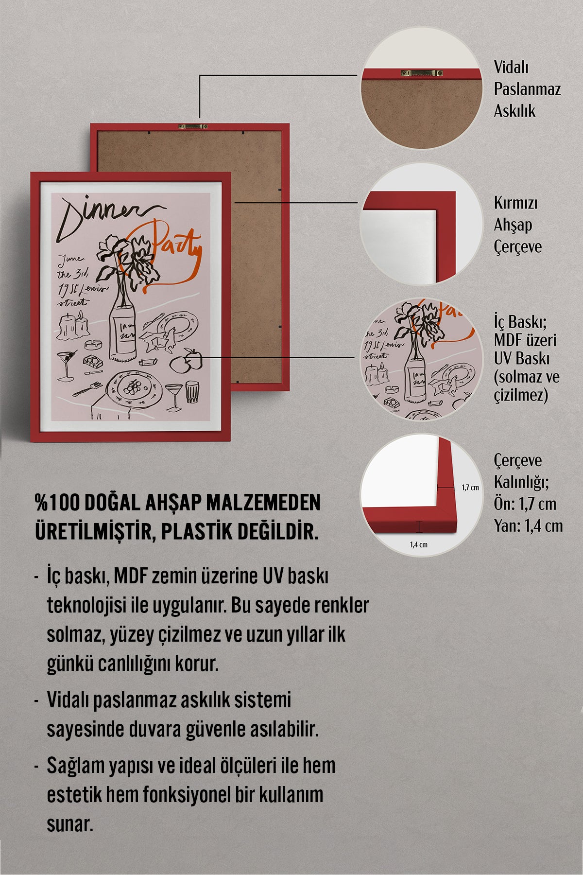 HOMEPACK Ahşap Çerçeveli Tablo Çerçeveli Poster Sanatsal Modern Duvar Dekoru TK-1093