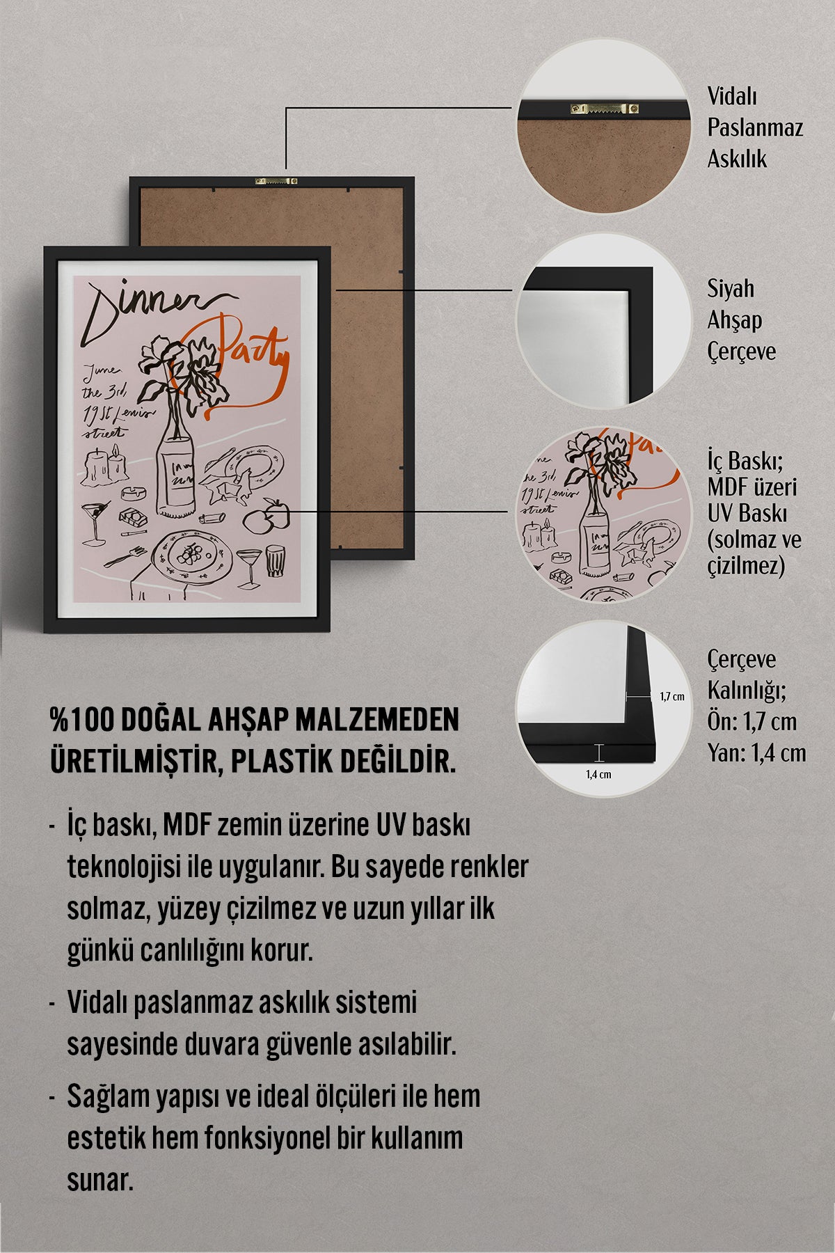 HOMEPACK Ahşap Çerçeveli Tablo Çerçeveli Poster Sanatsal Modern Duvar Dekoru TK-1093
