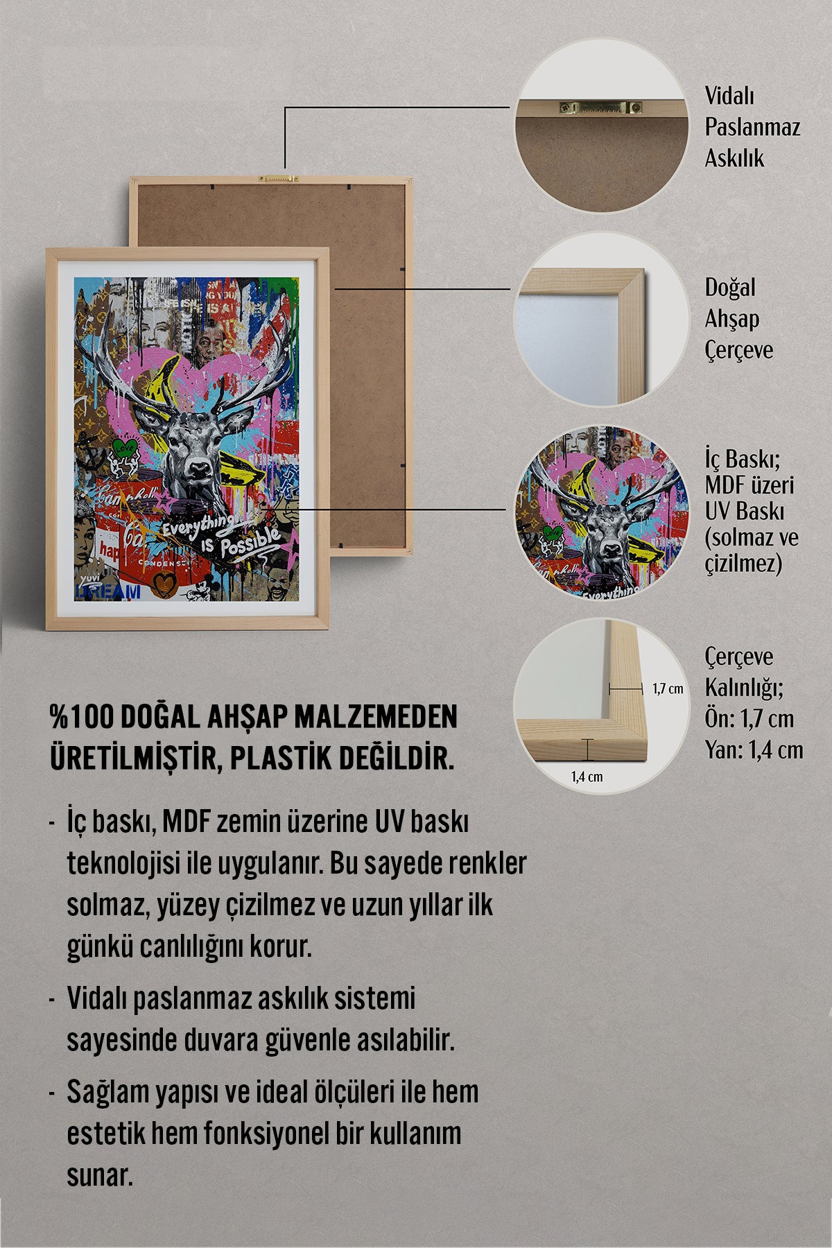 HOMEPACK Ahşap Çerçeveli Tablo Çerçeveli Poster Sanatsal Modern Duvar Dekoru TK-1094