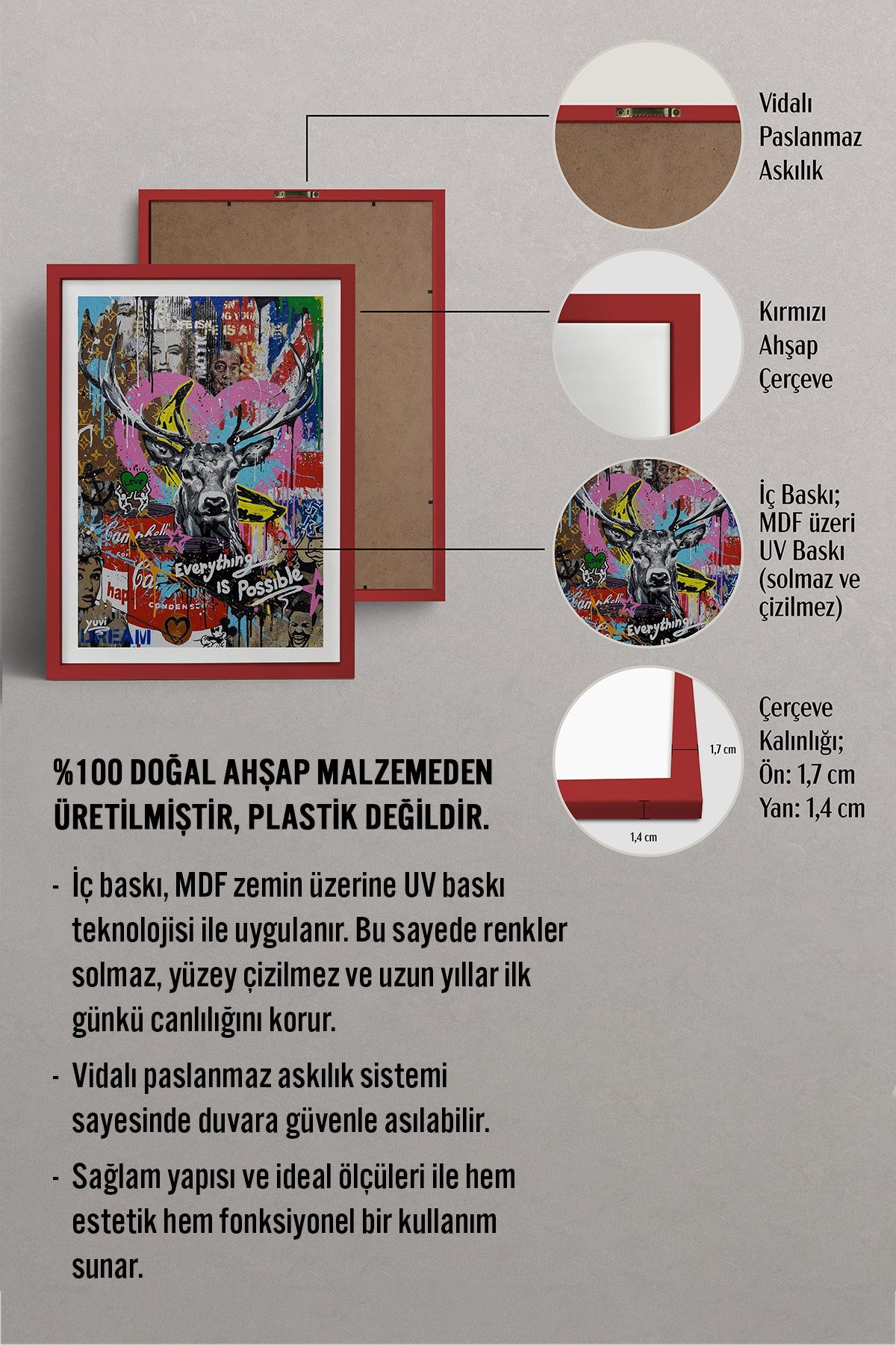 HOMEPACK Ahşap Çerçeveli Tablo Çerçeveli Poster Sanatsal Modern Duvar Dekoru TK-1094