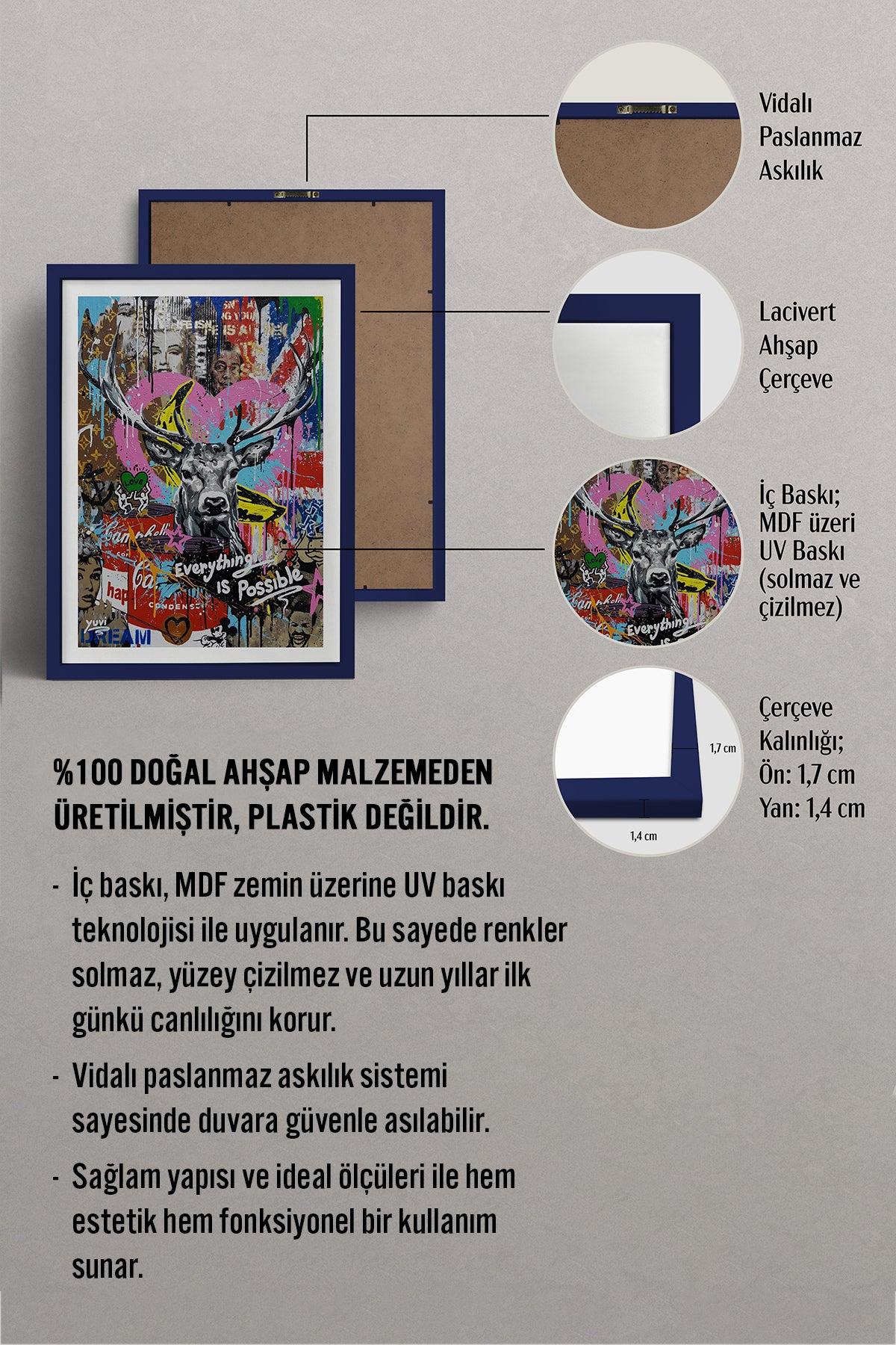 HOMEPACK Ahşap Çerçeveli Tablo Çerçeveli Poster Sanatsal Modern Duvar Dekoru TK-1094