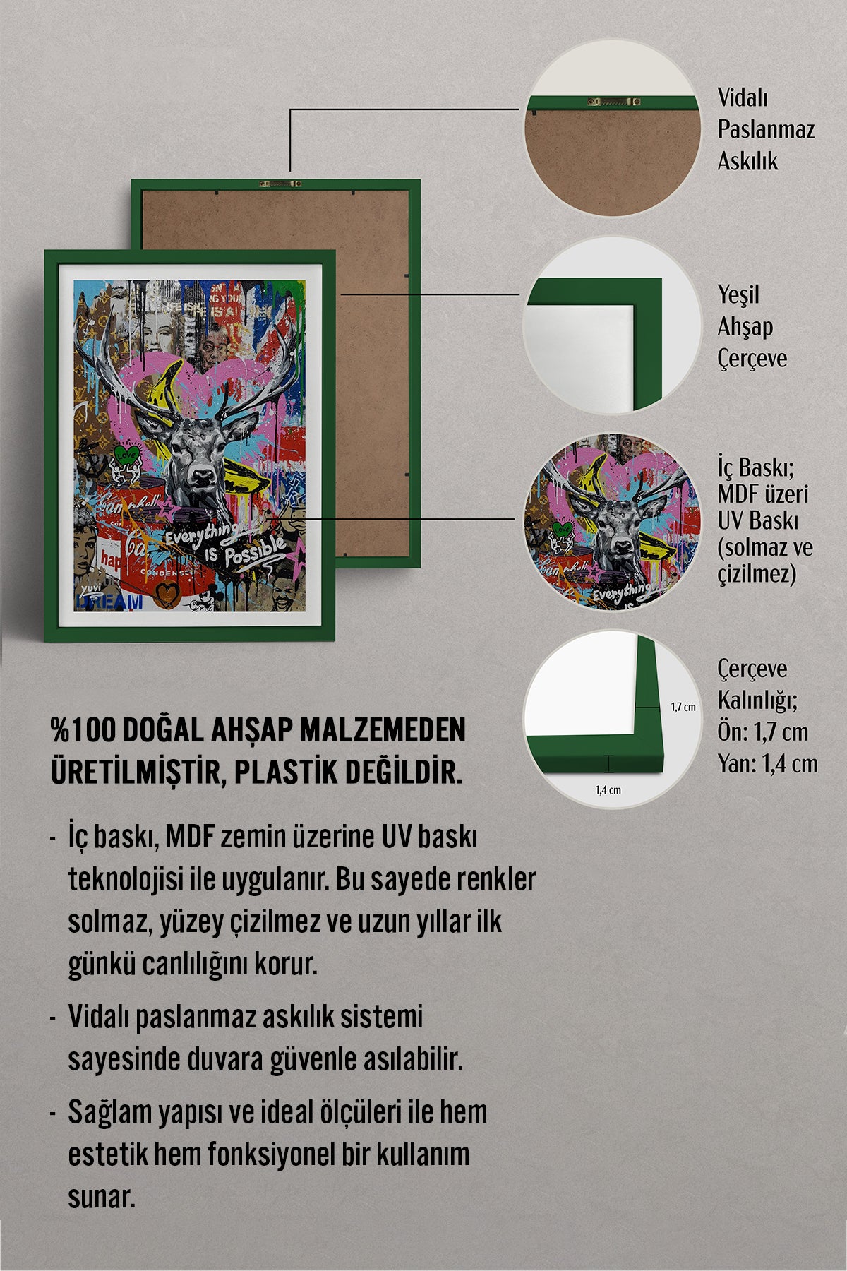 HOMEPACK Ahşap Çerçeveli Tablo Çerçeveli Poster Sanatsal Modern Duvar Dekoru TK-1094