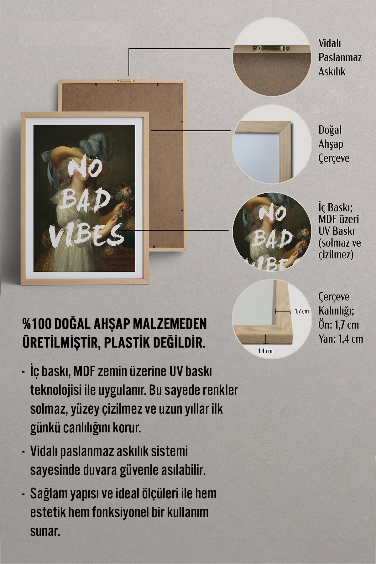 HOMEPACK Ahşap Çerçeveli Tablo Çerçeveli Poster Sanatsal Modern Duvar Dekoru TK-1097