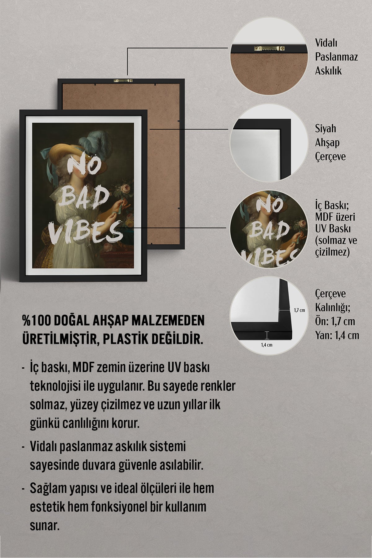 HOMEPACK Ahşap Çerçeveli Tablo Çerçeveli Poster Sanatsal Modern Duvar Dekoru TK-1097