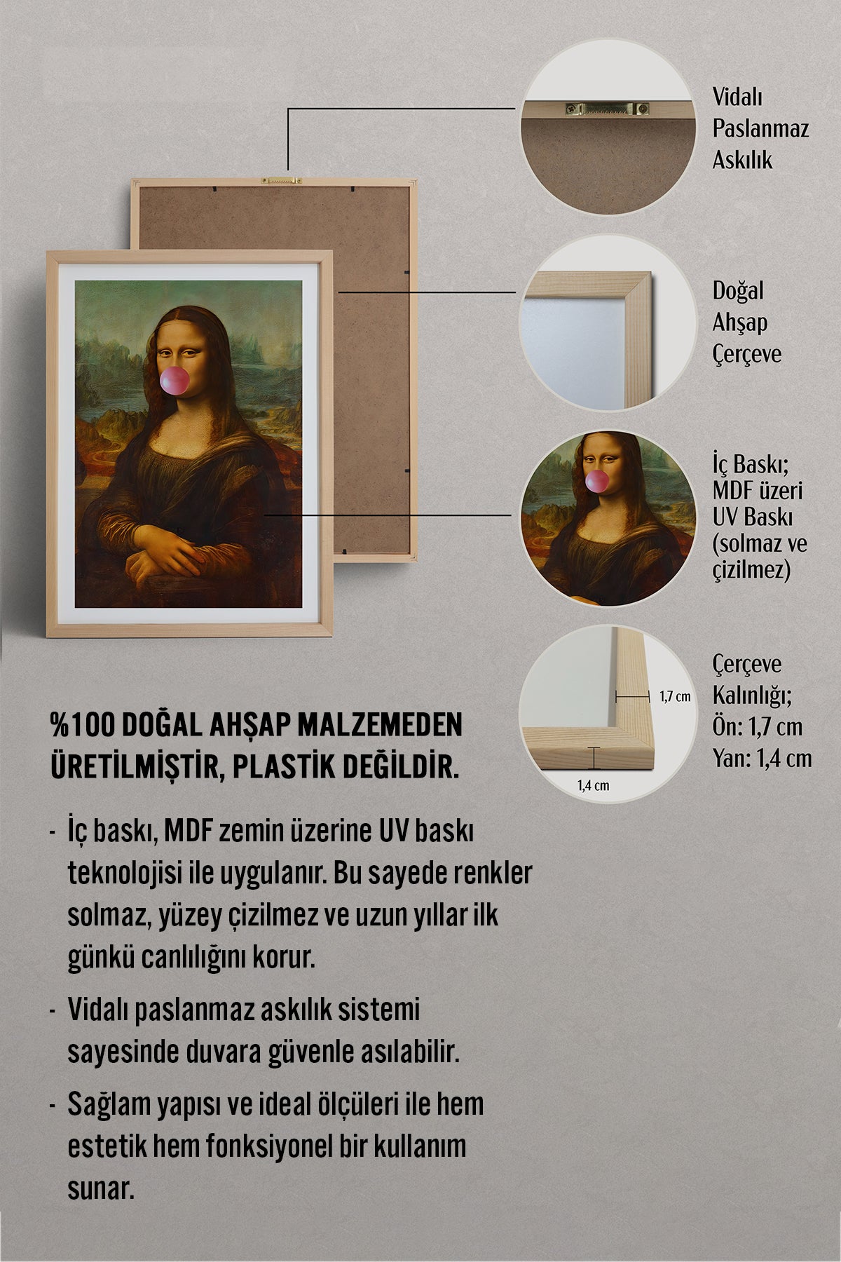 HOMEPACK Ahşap Çerçeveli Tablo Çerçeveli Poster Sanatsal Modern Duvar Dekoru TK-1098