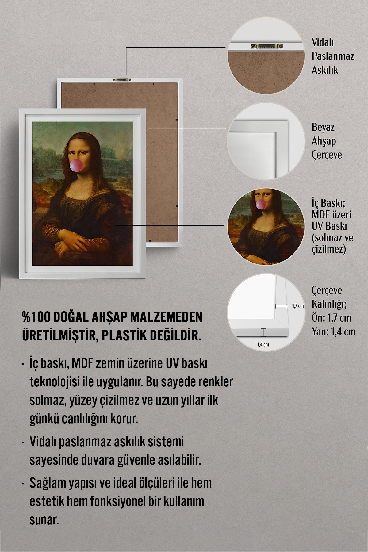 HOMEPACK Ahşap Çerçeveli Tablo Çerçeveli Poster Sanatsal Modern Duvar Dekoru TK-1098