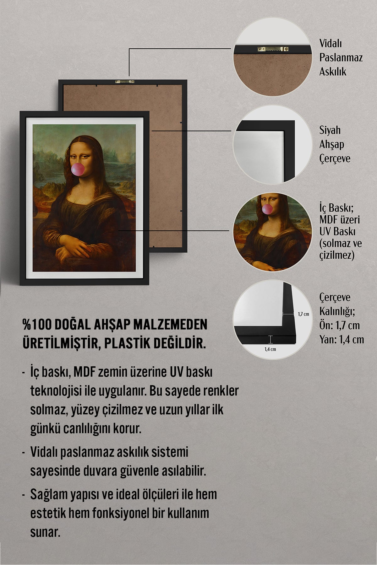 HOMEPACK Ahşap Çerçeveli Tablo Çerçeveli Poster Sanatsal Modern Duvar Dekoru TK-1098