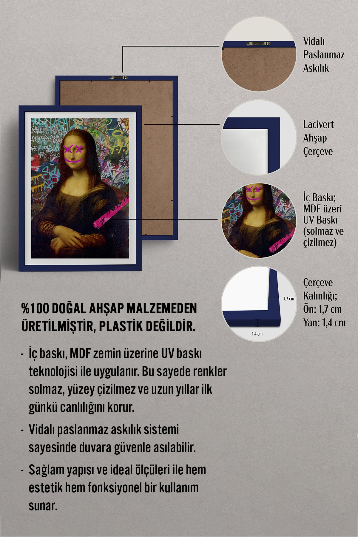 HOMEPACK Ahşap Çerçeveli Tablo Çerçeveli Poster Sanatsal Modern Duvar Dekoru TK-1099
