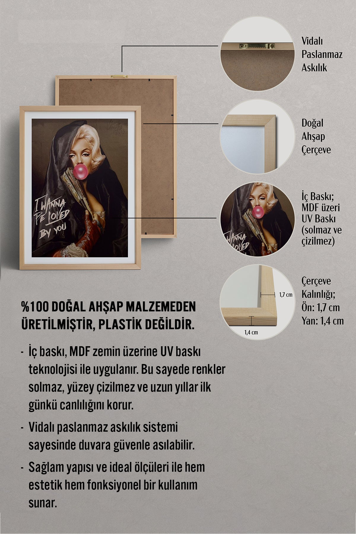 HOMEPACK Ahşap Çerçeveli Tablo Çerçeveli Poster Sanatsal Modern Duvar Dekoru TK-1101