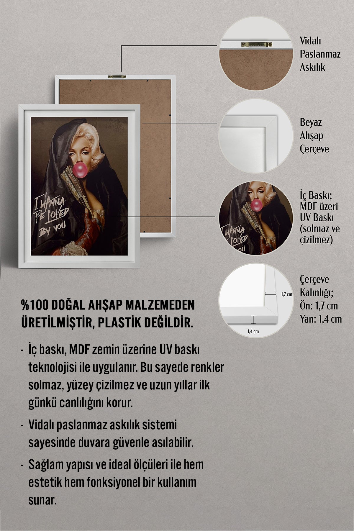 HOMEPACK Ahşap Çerçeveli Tablo Çerçeveli Poster Sanatsal Modern Duvar Dekoru TK-1101