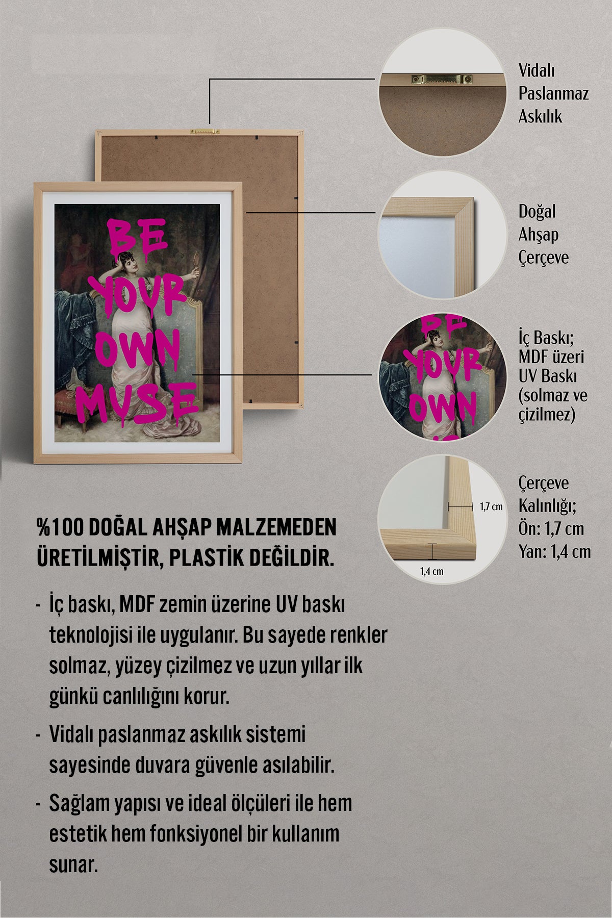 HOMEPACK Ahşap Çerçeveli Tablo Çerçeveli Poster Sanatsal Modern Duvar Dekoru TK-1102