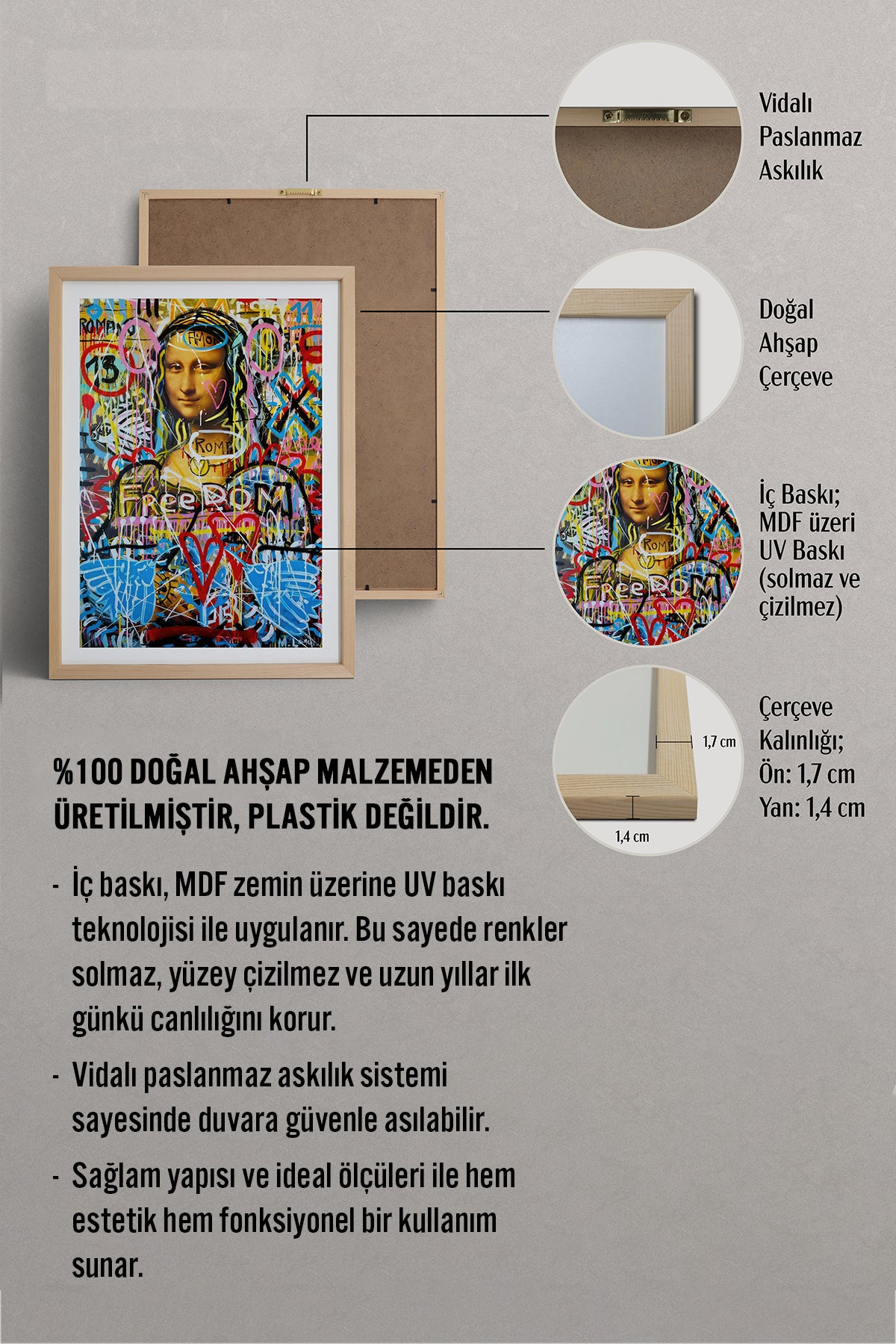 HOMEPACK Ahşap Çerçeveli Tablo Çerçeveli Poster Sanatsal Modern Duvar Dekoru TK-1103