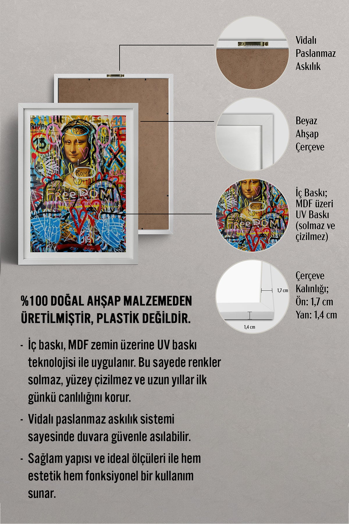 HOMEPACK Ahşap Çerçeveli Tablo Çerçeveli Poster Sanatsal Modern Duvar Dekoru TK-1103