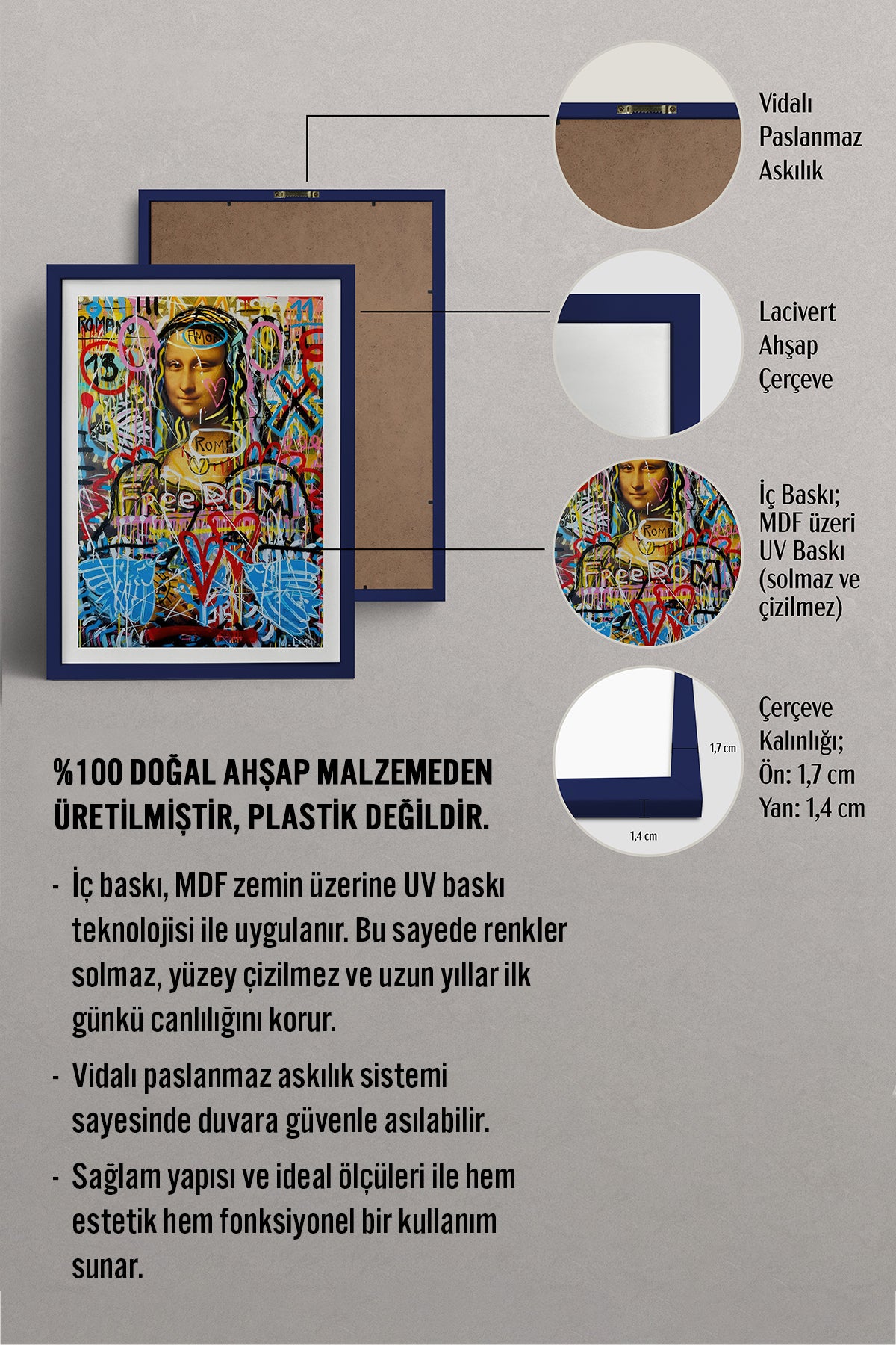 HOMEPACK Ahşap Çerçeveli Tablo Çerçeveli Poster Sanatsal Modern Duvar Dekoru TK-1103