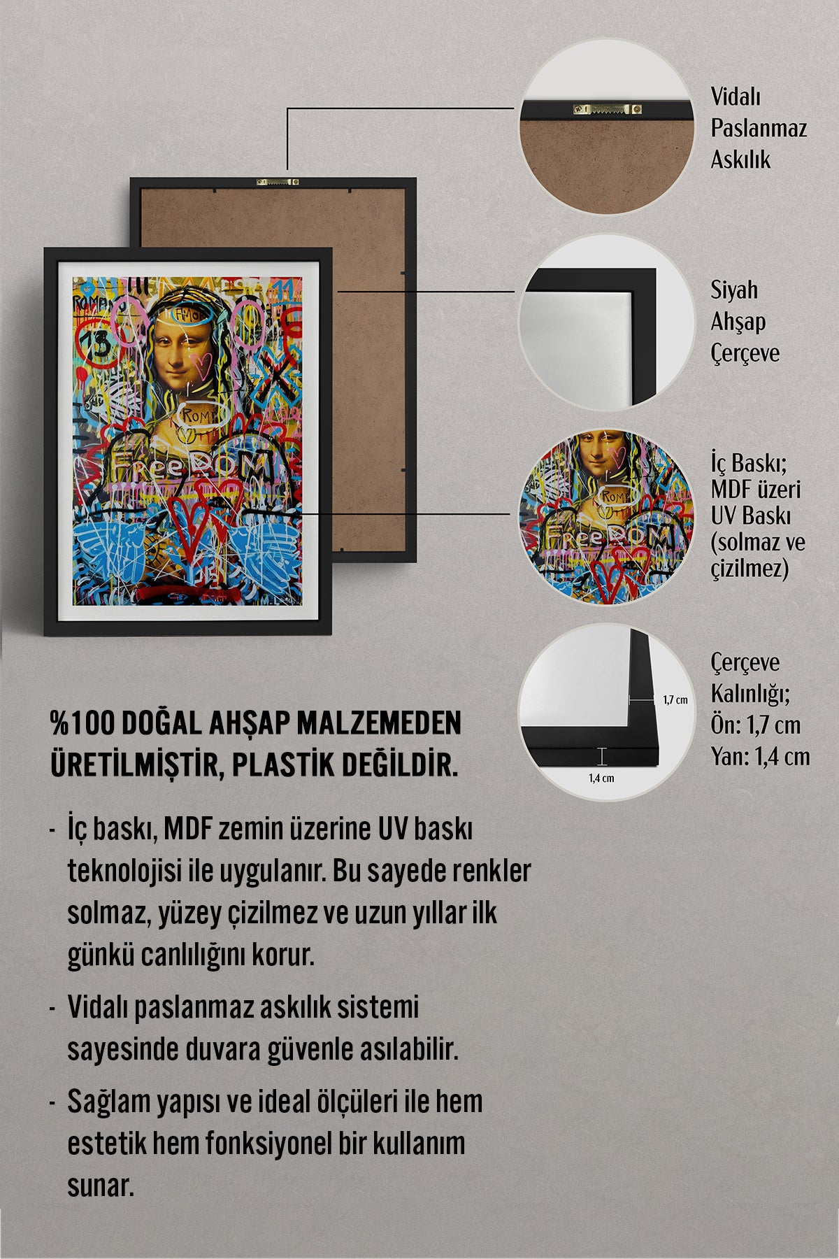 HOMEPACK Ahşap Çerçeveli Tablo Çerçeveli Poster Sanatsal Modern Duvar Dekoru TK-1103