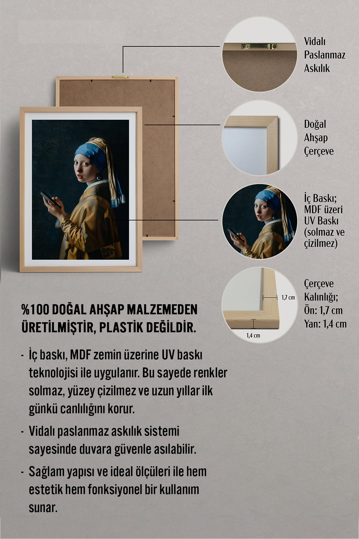 HOMEPACK Ahşap Çerçeveli Tablo Çerçeveli Poster Sanatsal Modern Duvar Dekoru TK-1104