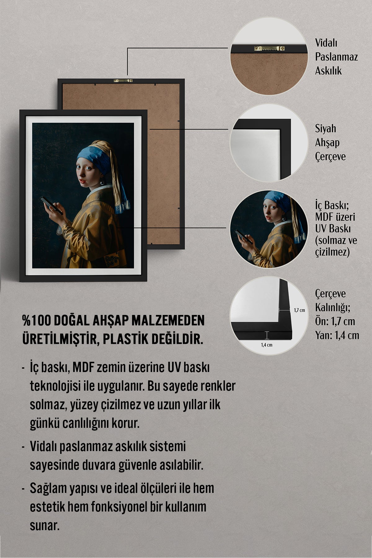 HOMEPACK Ahşap Çerçeveli Tablo Çerçeveli Poster Sanatsal Modern Duvar Dekoru TK-1104