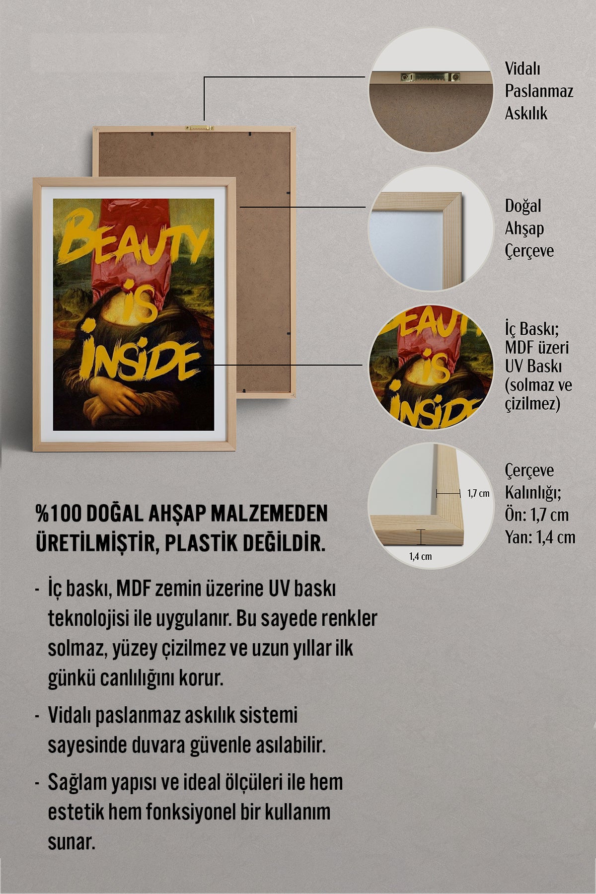 HOMEPACK Ahşap Çerçeveli Tablo Çerçeveli Poster Sanatsal Modern Duvar Dekoru TK-1105