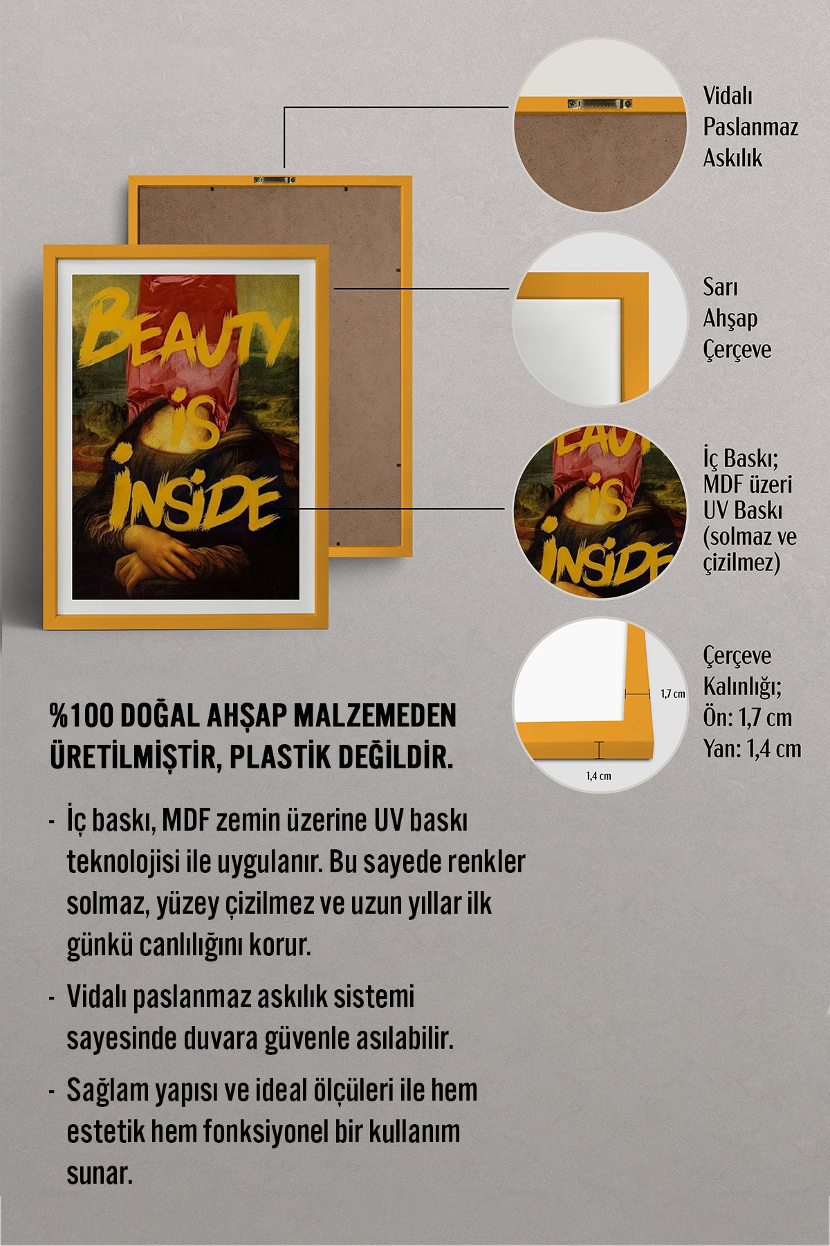 HOMEPACK Ahşap Çerçeveli Tablo Çerçeveli Poster Sanatsal Modern Duvar Dekoru TK-1105