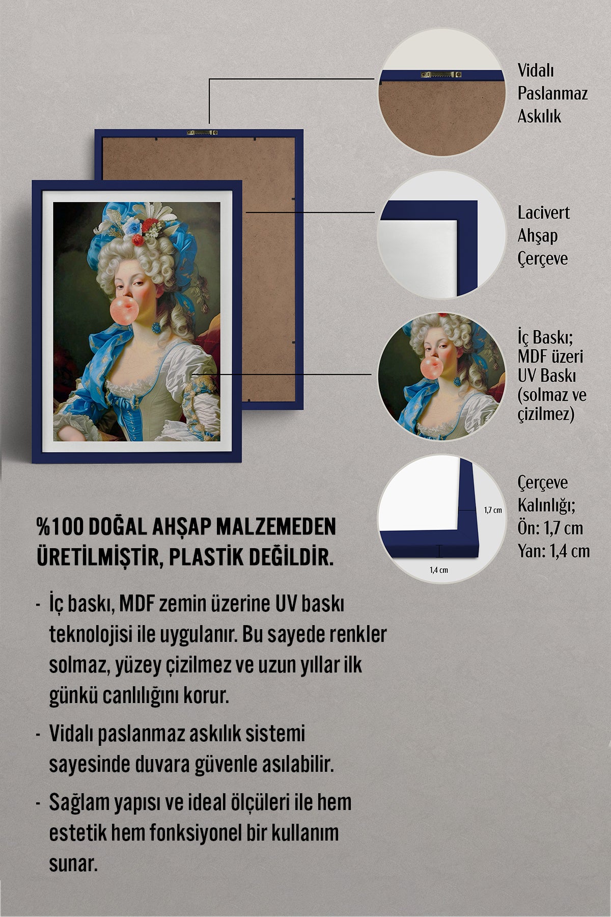 HOMEPACK Ahşap Çerçeveli Tablo Çerçeveli Poster Sanatsal Modern Duvar Dekoru TK-1107