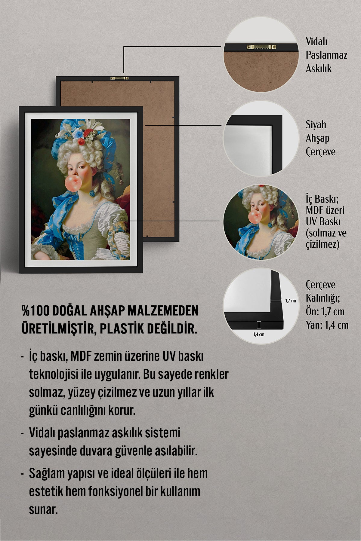 HOMEPACK Ahşap Çerçeveli Tablo Çerçeveli Poster Sanatsal Modern Duvar Dekoru TK-1107