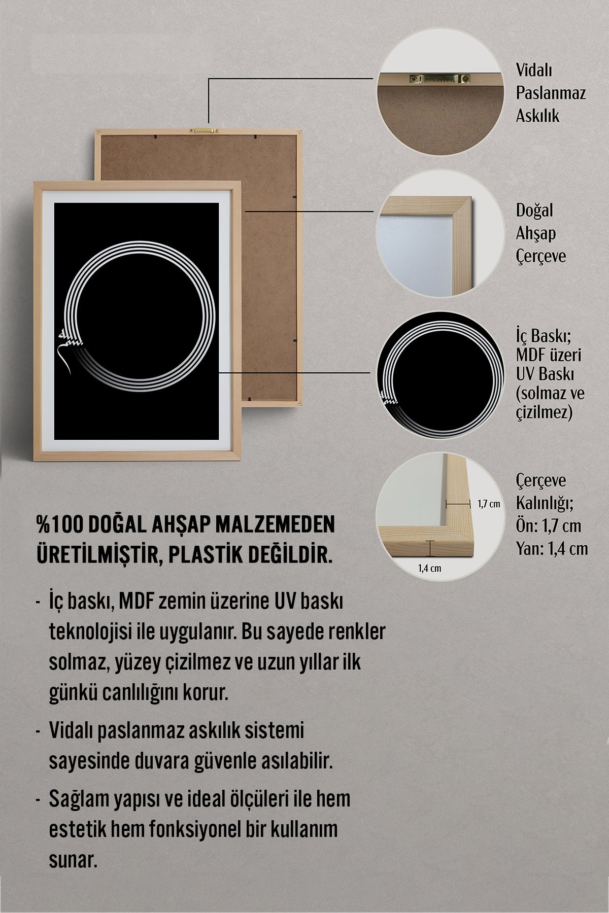 HOMEPACK Ahşap Çerçeveli Tablo Çerçeveli Poster Sanatsal Modern Duvar Dekoru TK-1177