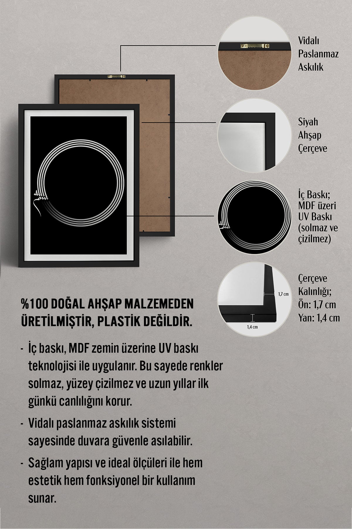 HOMEPACK Ahşap Çerçeveli Tablo Çerçeveli Poster Sanatsal Modern Duvar Dekoru TK-1177