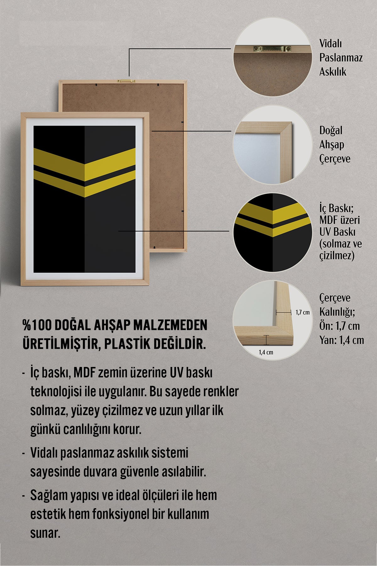 HOMEPACK Ahşap Çerçeveli Tablo Çerçeveli Poster Sanatsal Modern Duvar Dekoru TK-1184