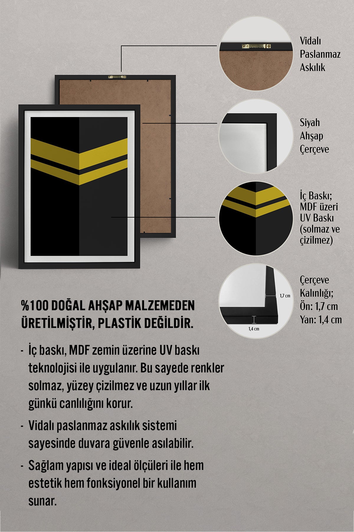 HOMEPACK Ahşap Çerçeveli Tablo Çerçeveli Poster Sanatsal Modern Duvar Dekoru TK-1184