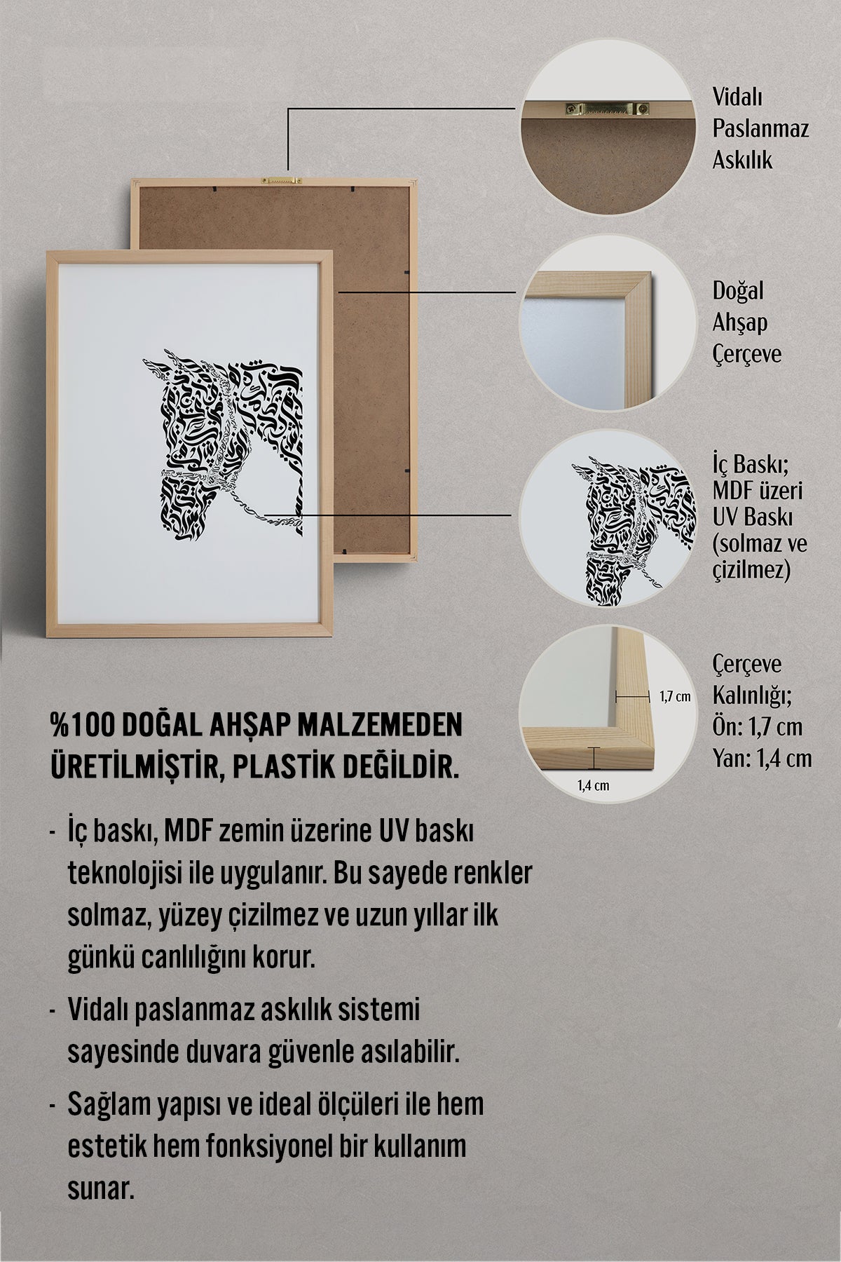 HOMEPACK Ahşap Çerçeveli Tablo Çerçeveli Poster Sanatsal Modern Duvar Dekoru TK-1197