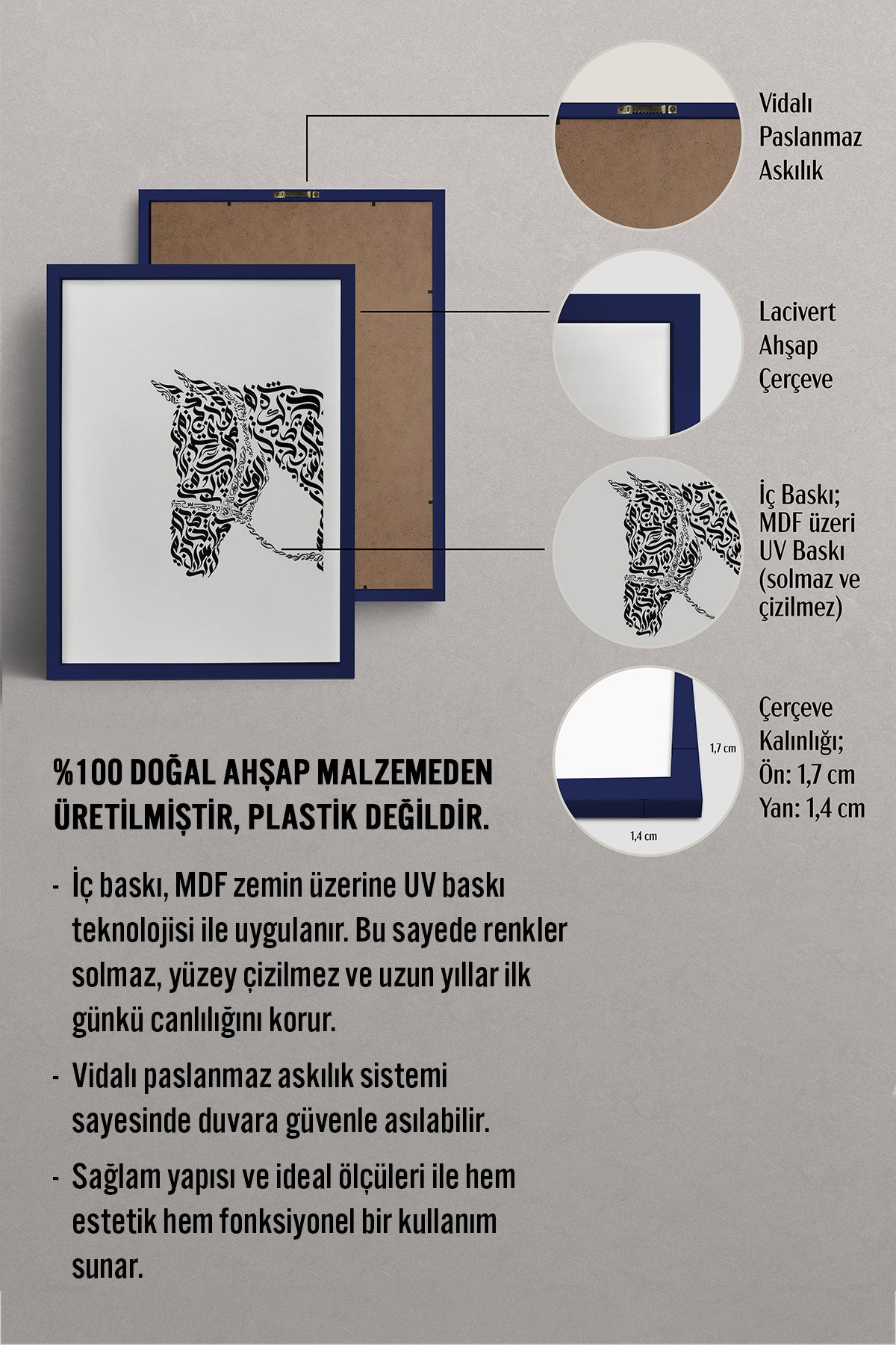 HOMEPACK Ahşap Çerçeveli Tablo Çerçeveli Poster Sanatsal Modern Duvar Dekoru TK-1197