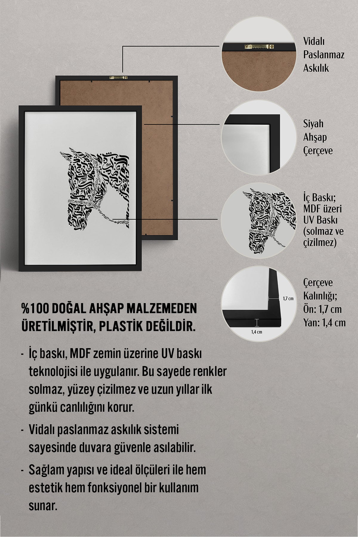 HOMEPACK Ahşap Çerçeveli Tablo Çerçeveli Poster Sanatsal Modern Duvar Dekoru TK-1197