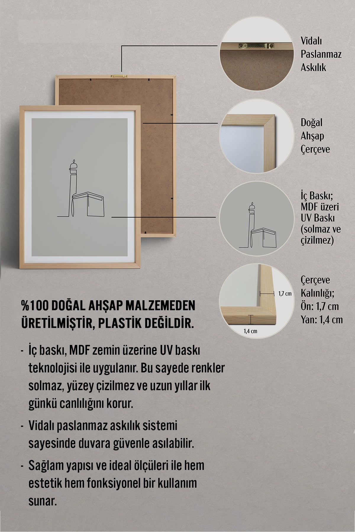 HOMEPACK Ahşap Çerçeveli Tablo Çerçeveli Poster Sanatsal Modern Duvar Dekoru TK-1204