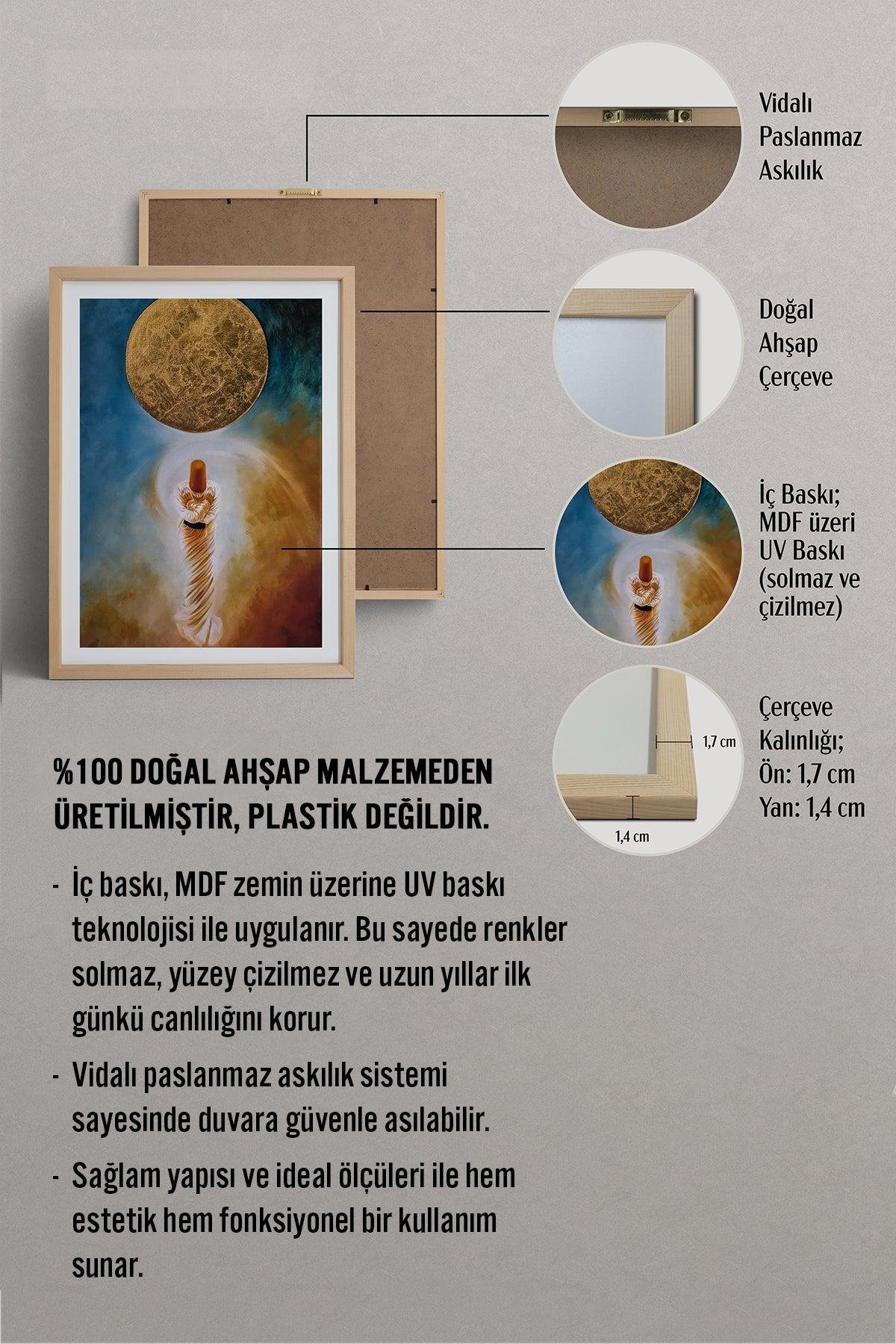 HOMEPACK Ahşap Çerçeveli Tablo Çerçeveli Poster Sanatsal Modern Duvar Dekoru TK-1224