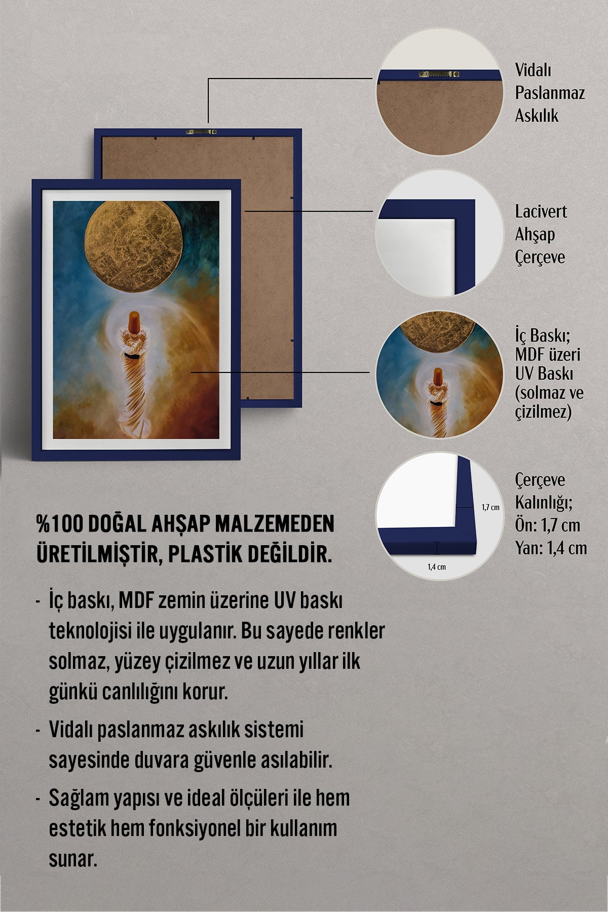 HOMEPACK Ahşap Çerçeveli Tablo Çerçeveli Poster Sanatsal Modern Duvar Dekoru TK-1224