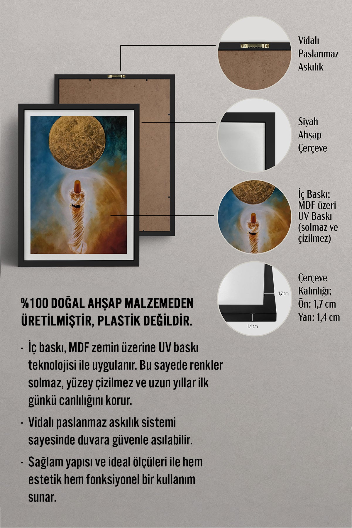 HOMEPACK Ahşap Çerçeveli Tablo Çerçeveli Poster Sanatsal Modern Duvar Dekoru TK-1224