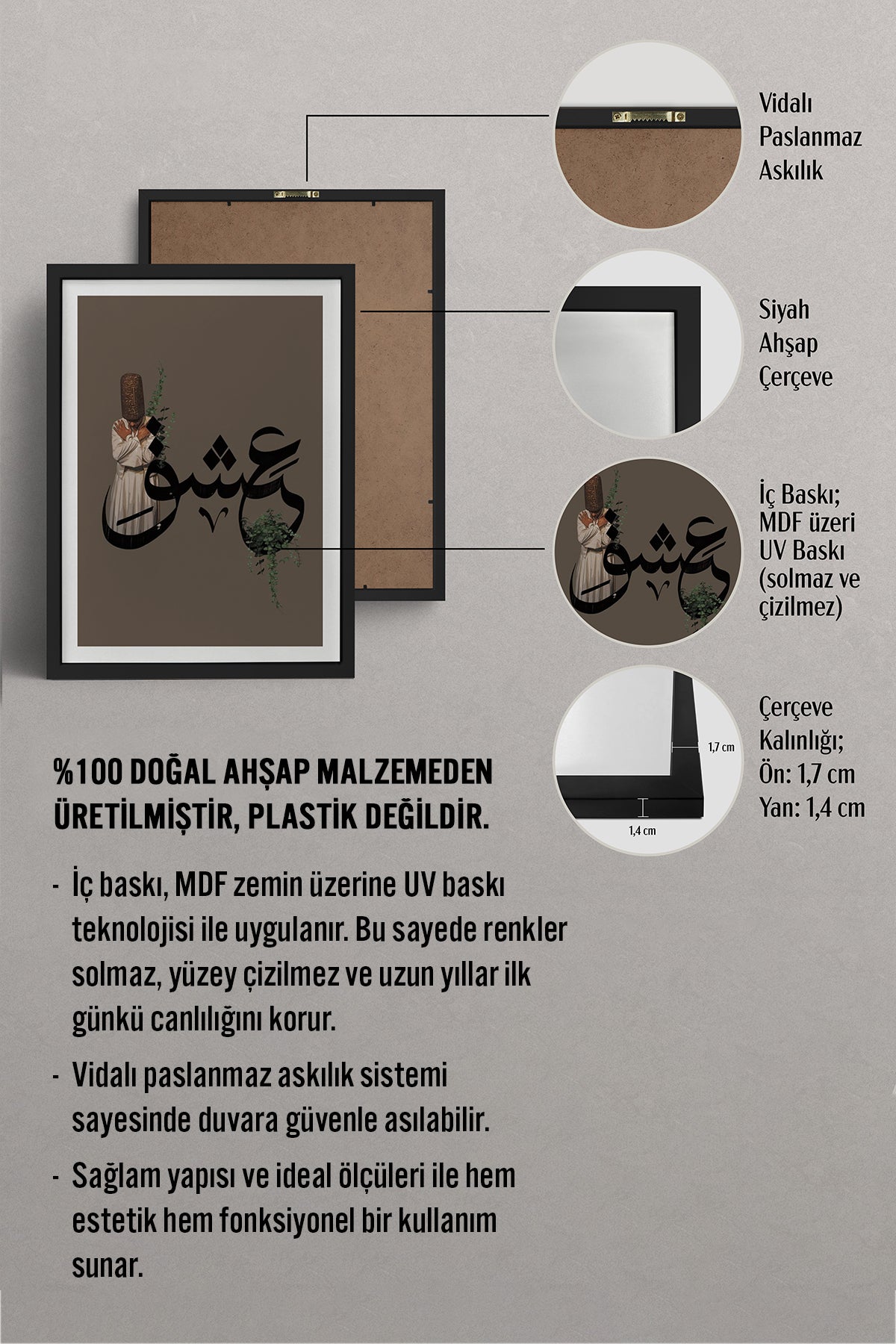 HOMEPACK Ahşap Çerçeveli Tablo Çerçeveli Poster Sanatsal Modern Duvar Dekoru TK-1225