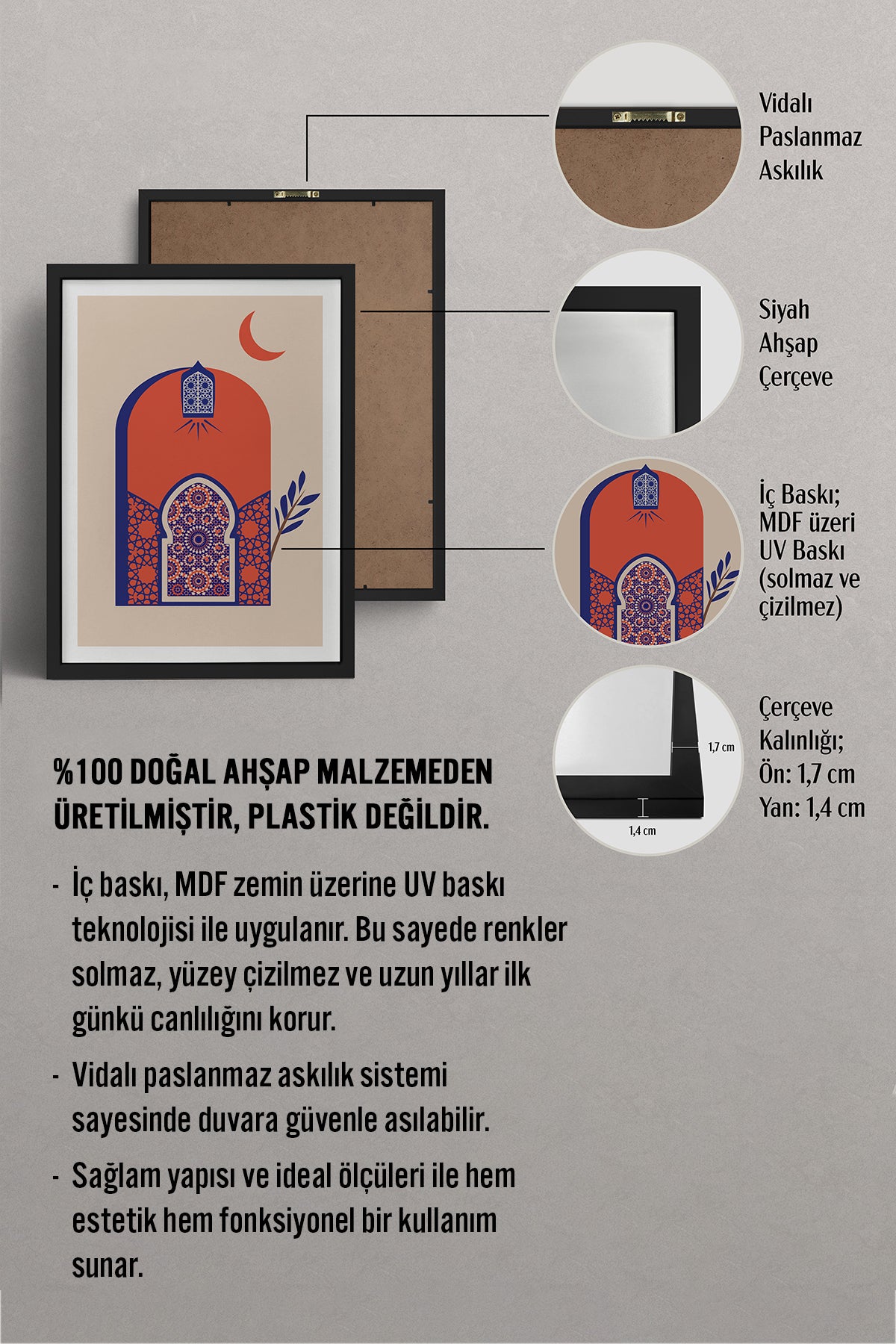 HOMEPACK Ahşap Çerçeveli Tablo Çerçeveli Poster Sanatsal Modern Duvar Dekoru TK-1235