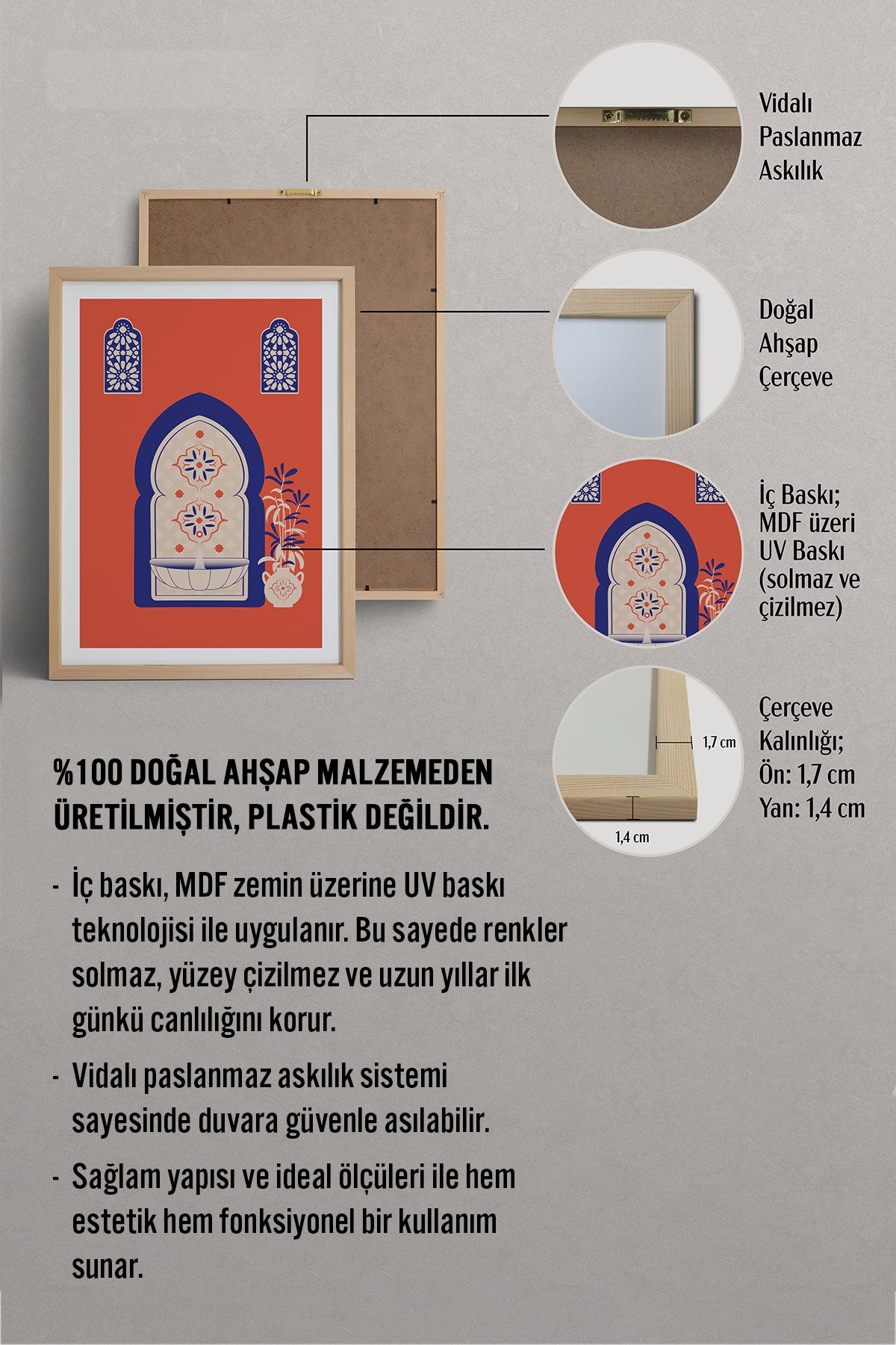 HOMEPACK Ahşap Çerçeveli Tablo Çerçeveli Poster Sanatsal Modern Duvar Dekoru TK-1236