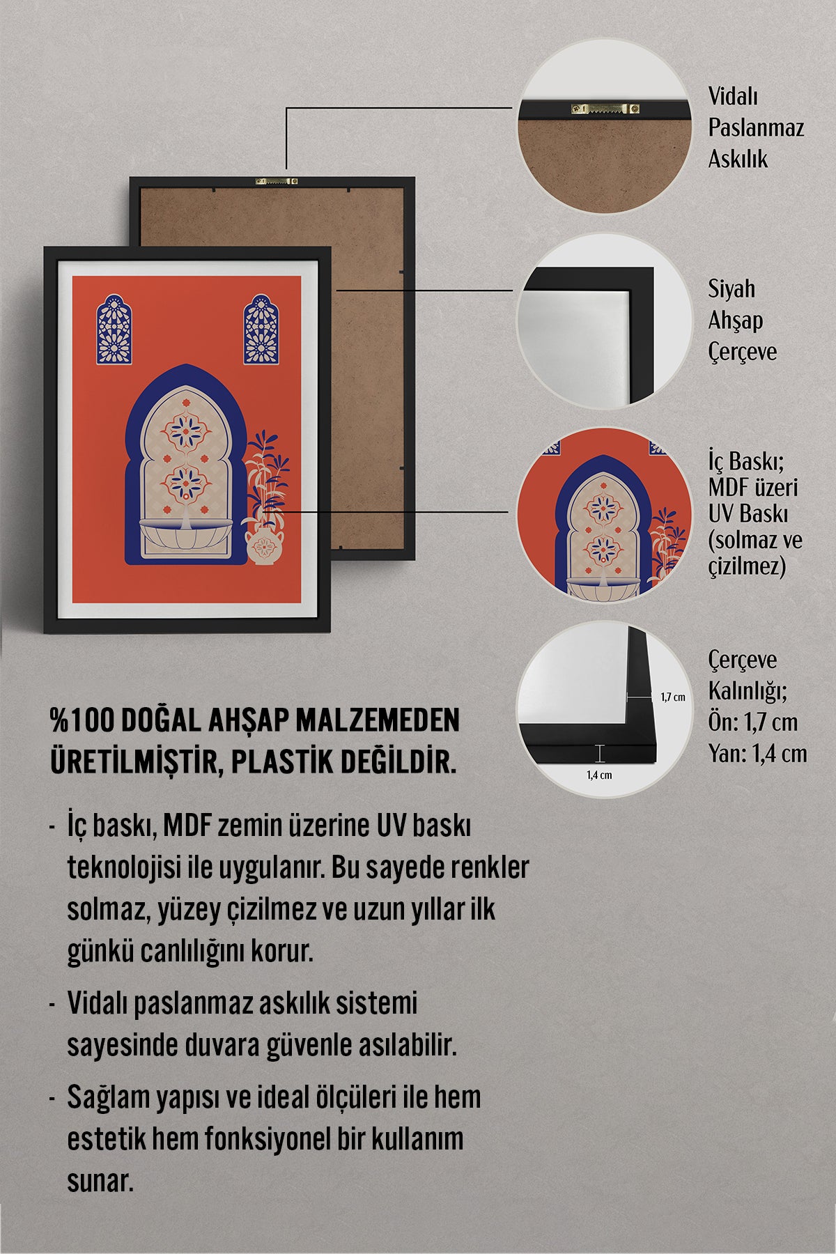 HOMEPACK Ahşap Çerçeveli Tablo Çerçeveli Poster Sanatsal Modern Duvar Dekoru TK-1236