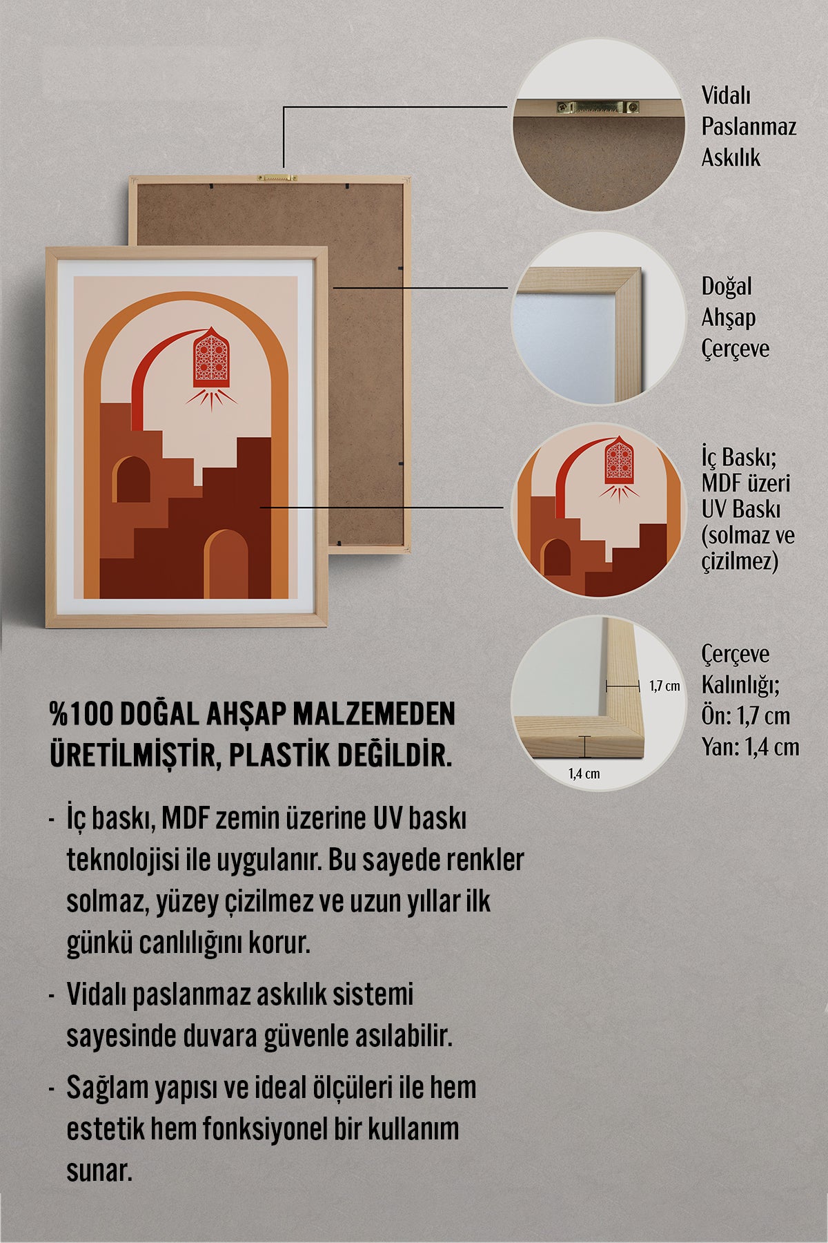 HOMEPACK Ahşap Çerçeveli Tablo Çerçeveli Poster Sanatsal Modern Duvar Dekoru TK-1238